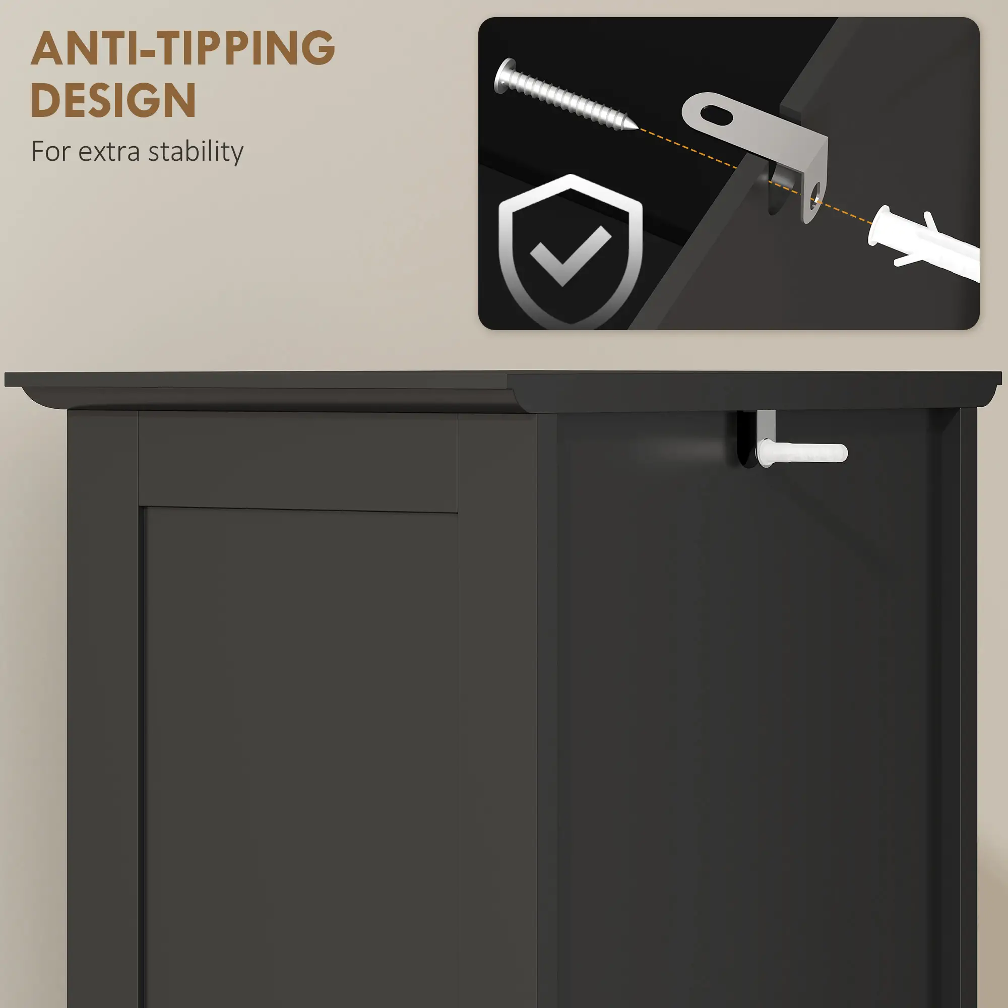 Modern Bathroom Cabinet, Narrow Vanity with Shelf and Drawer, Black - Image 6