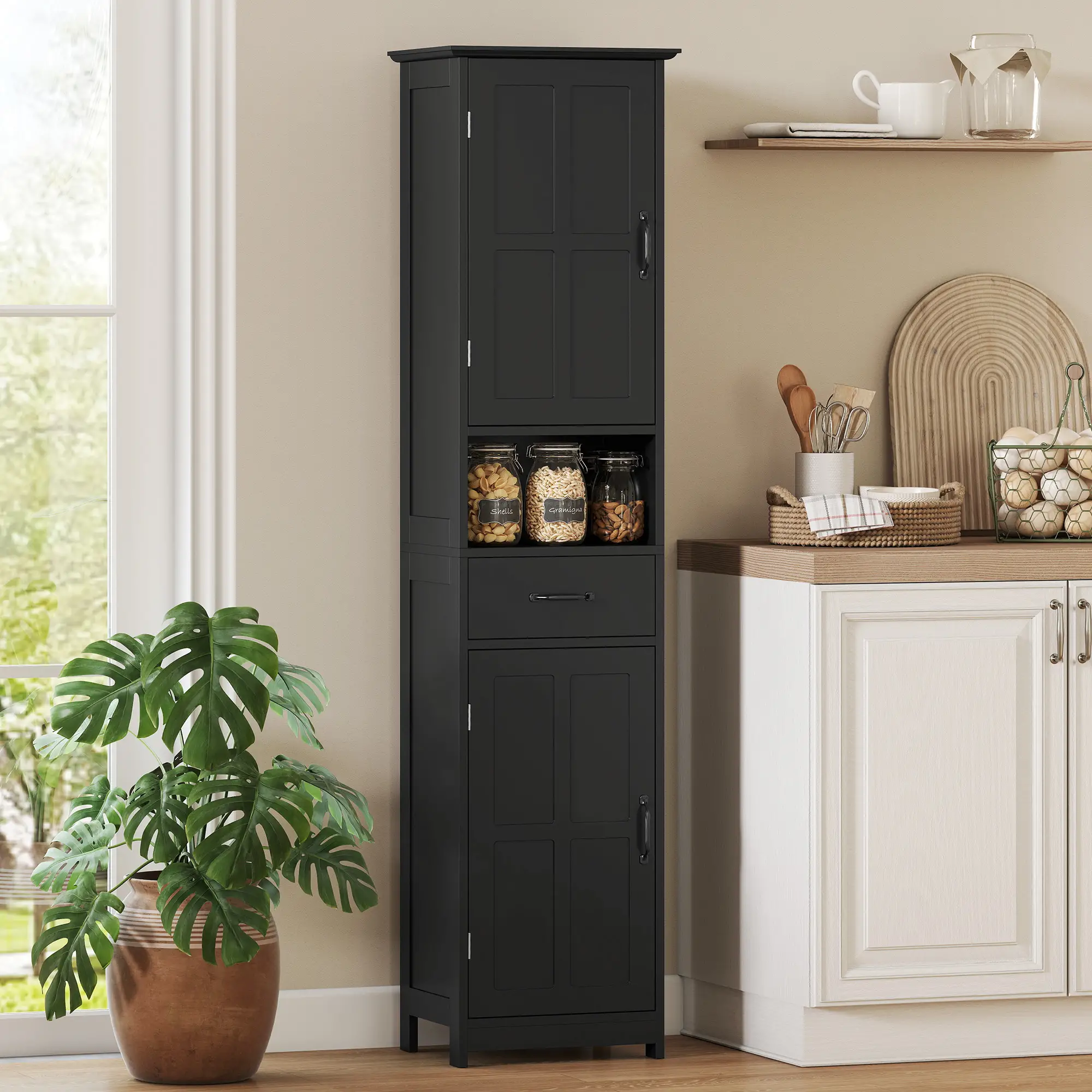Modern Bathroom Cabinet, Narrow Vanity with Shelf and Drawer, Black - Image 7