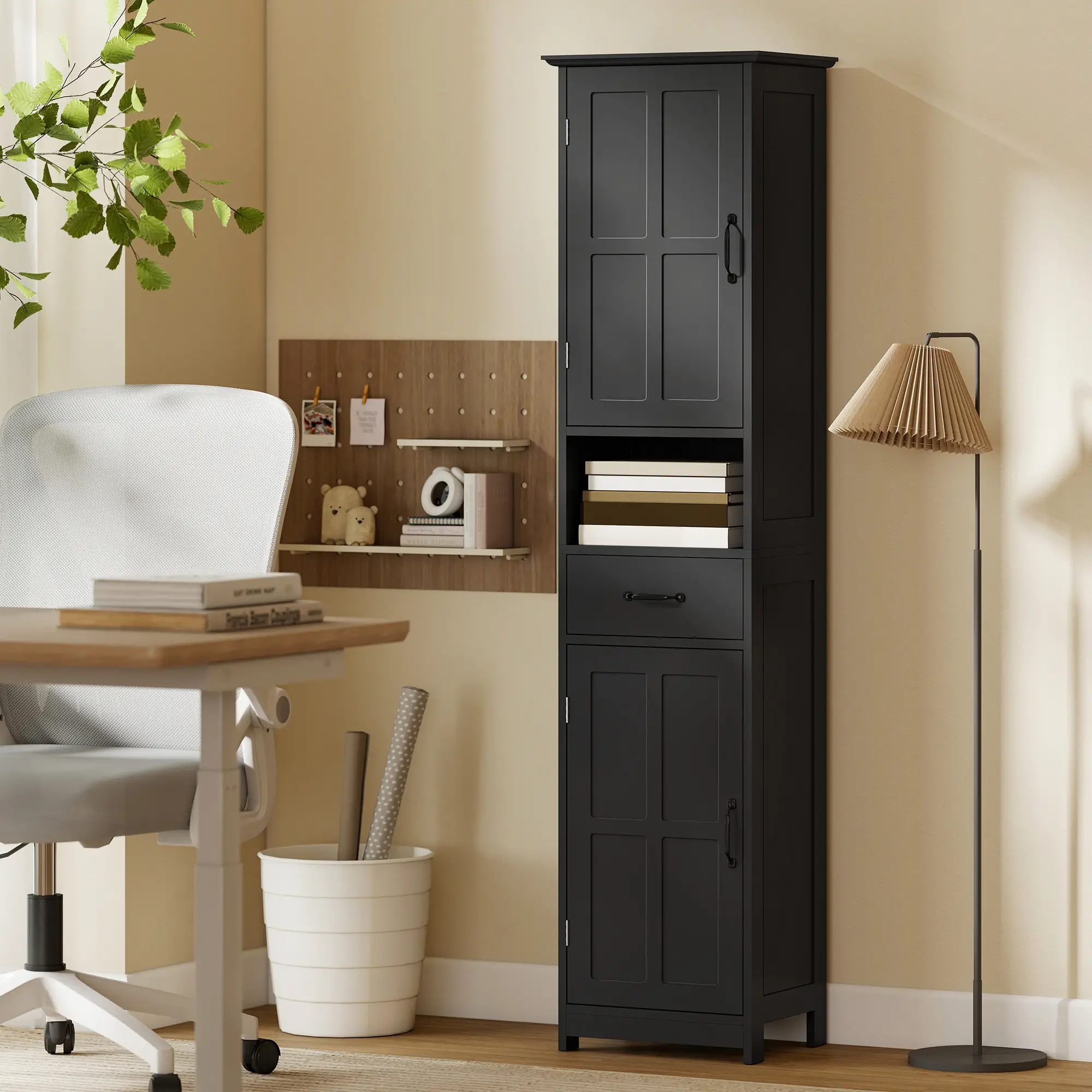Modern Bathroom Cabinet, Narrow Vanity with Shelf and Drawer, Black - Image 9