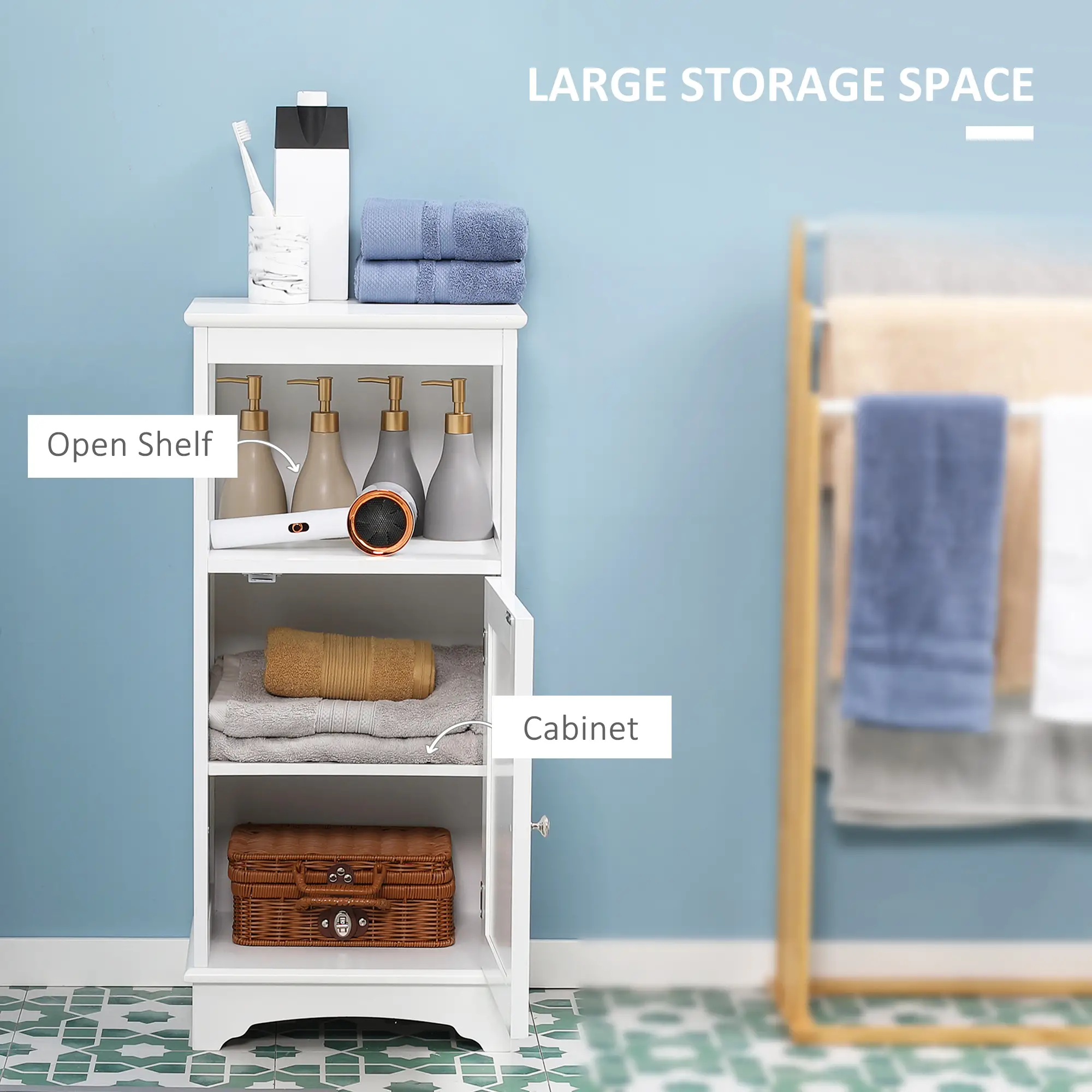 Modern Bathroom Floor Cabinet, Open Shelf, Freestanding Storage, White - Image 4