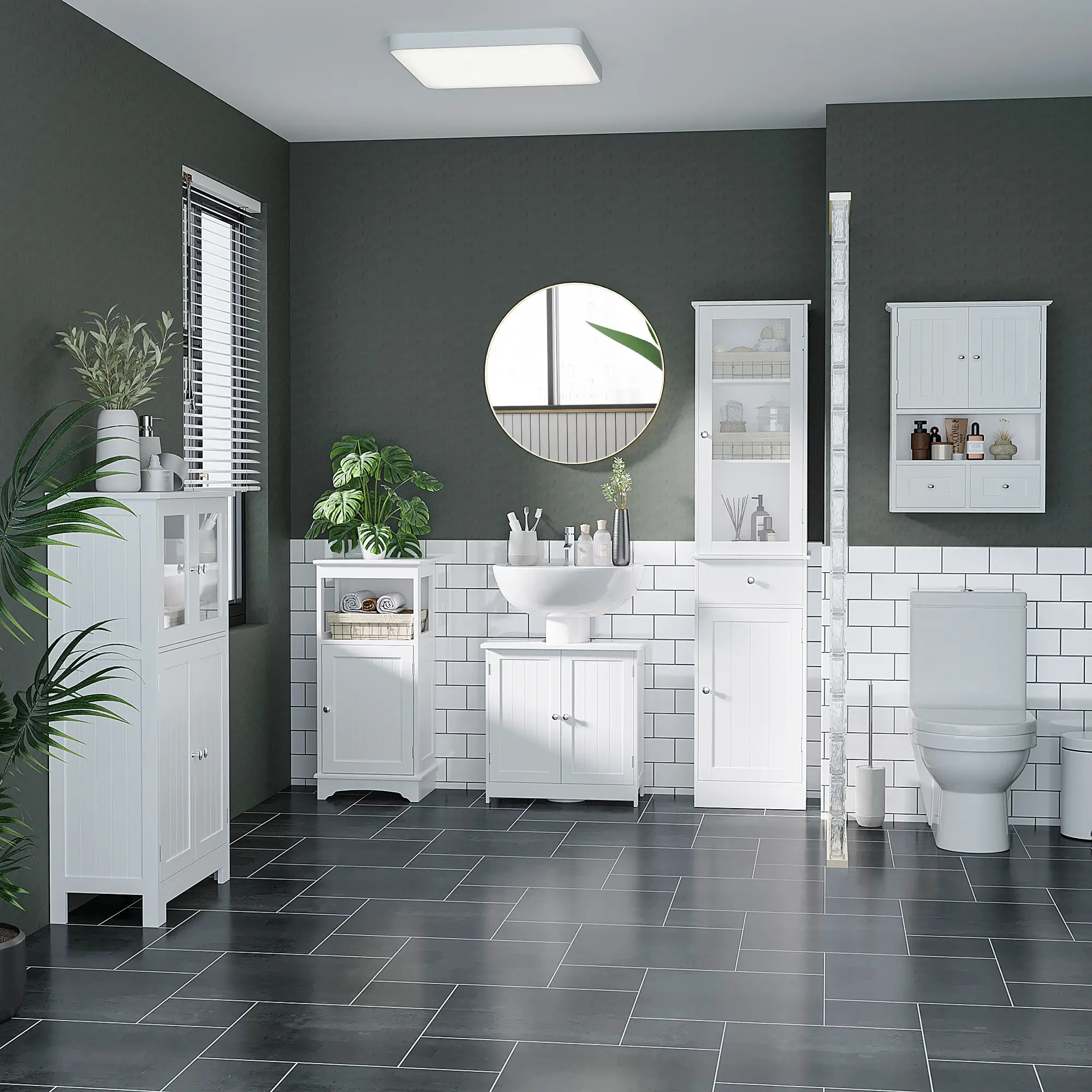 Modern Bathroom Floor Cabinet, Open Shelf, Freestanding Storage, White - Image 6