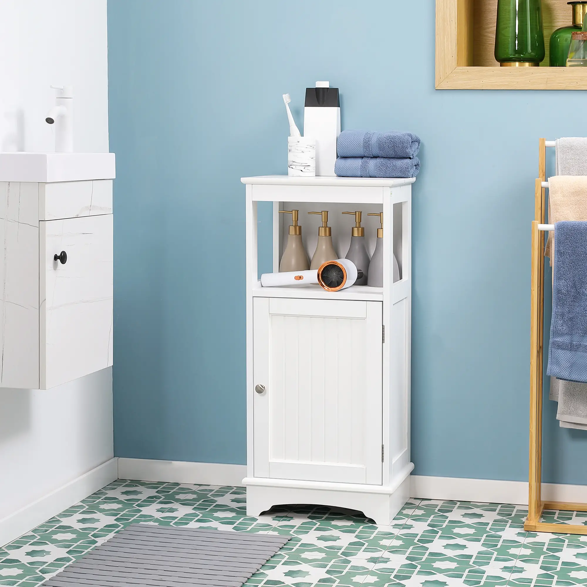 Modern Bathroom Floor Cabinet, Open Shelf, Freestanding Storage, White - Image 8