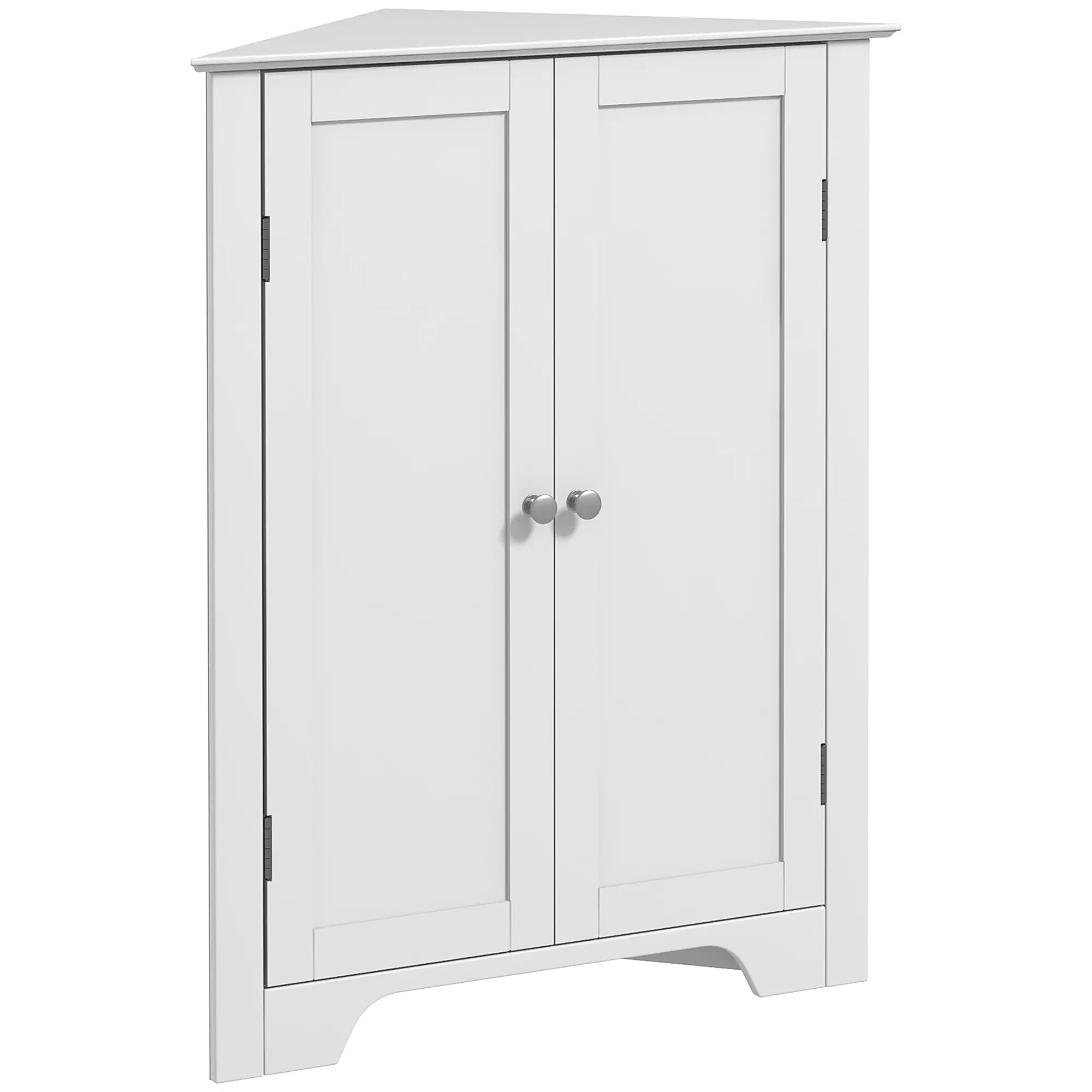 Modern Bathroom Storage Cabinet, Corner with Doors, Adjustable Shelf, White