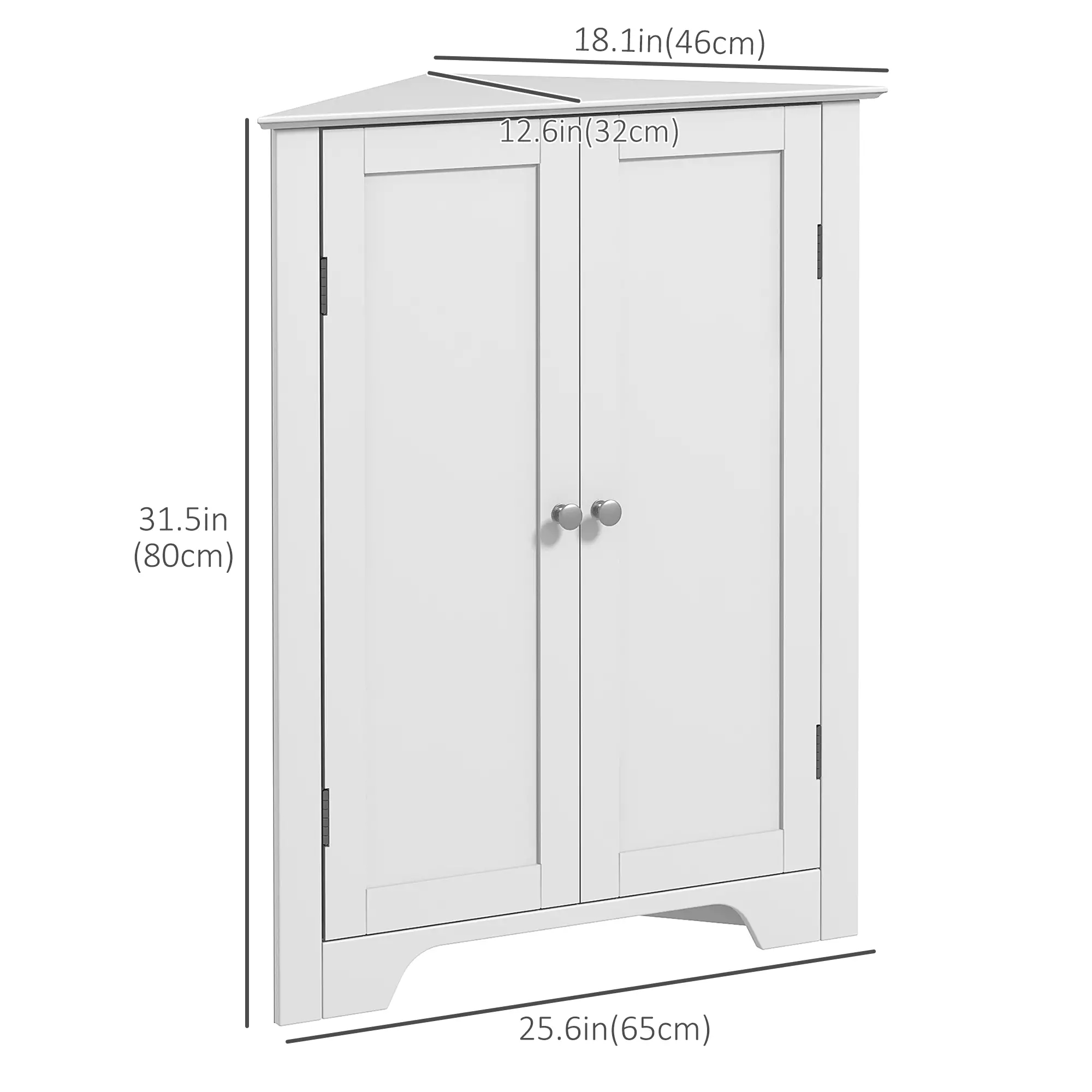 Modern Bathroom Storage Cabinet, Corner with Doors, Adjustable Shelf, White - Image 3