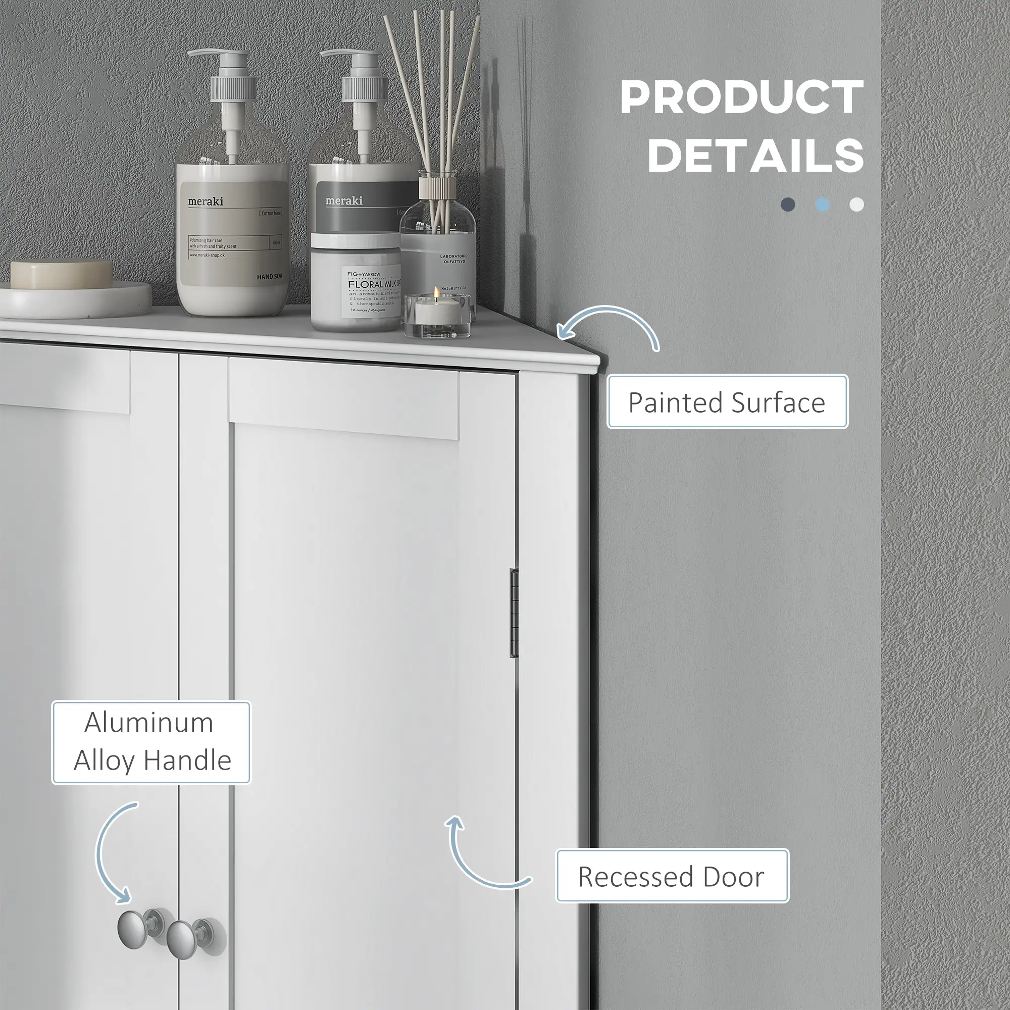 Modern Bathroom Storage Cabinet, Corner with Doors, Adjustable Shelf, White - Image 7