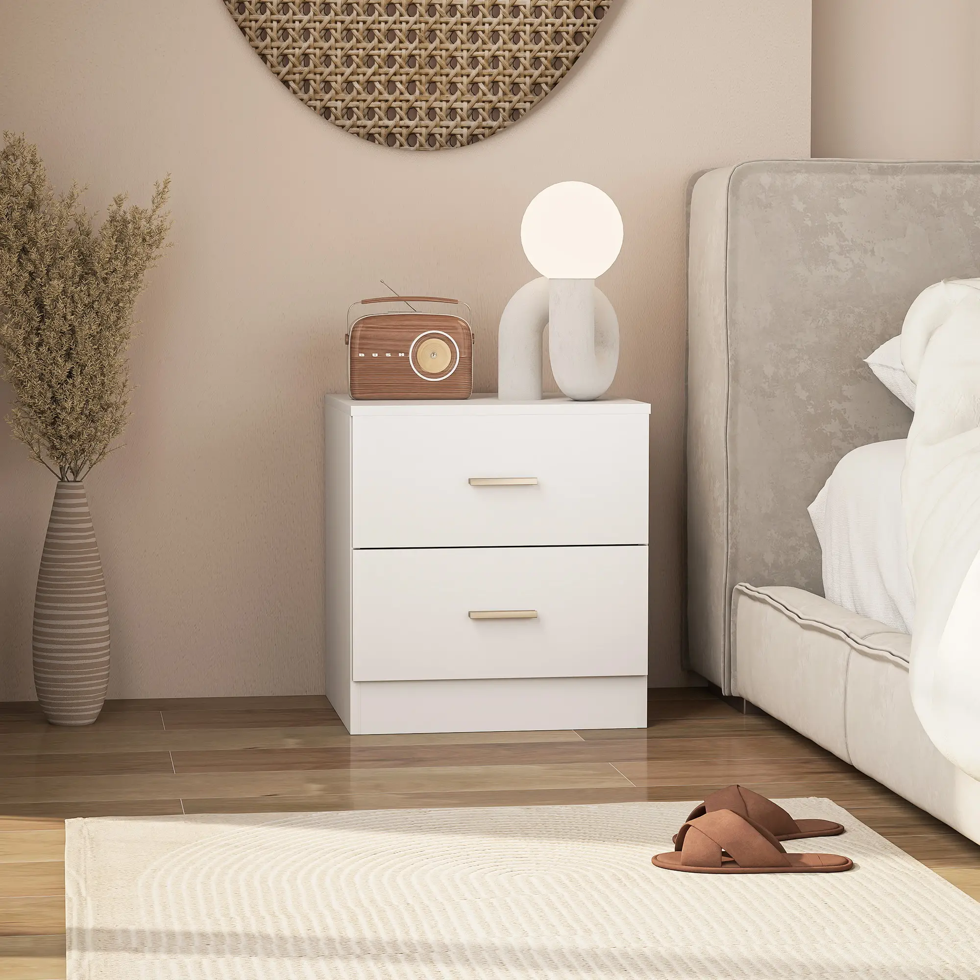 Modern Bedside Table with 2 Drawers, Nightstand, White - Image 7