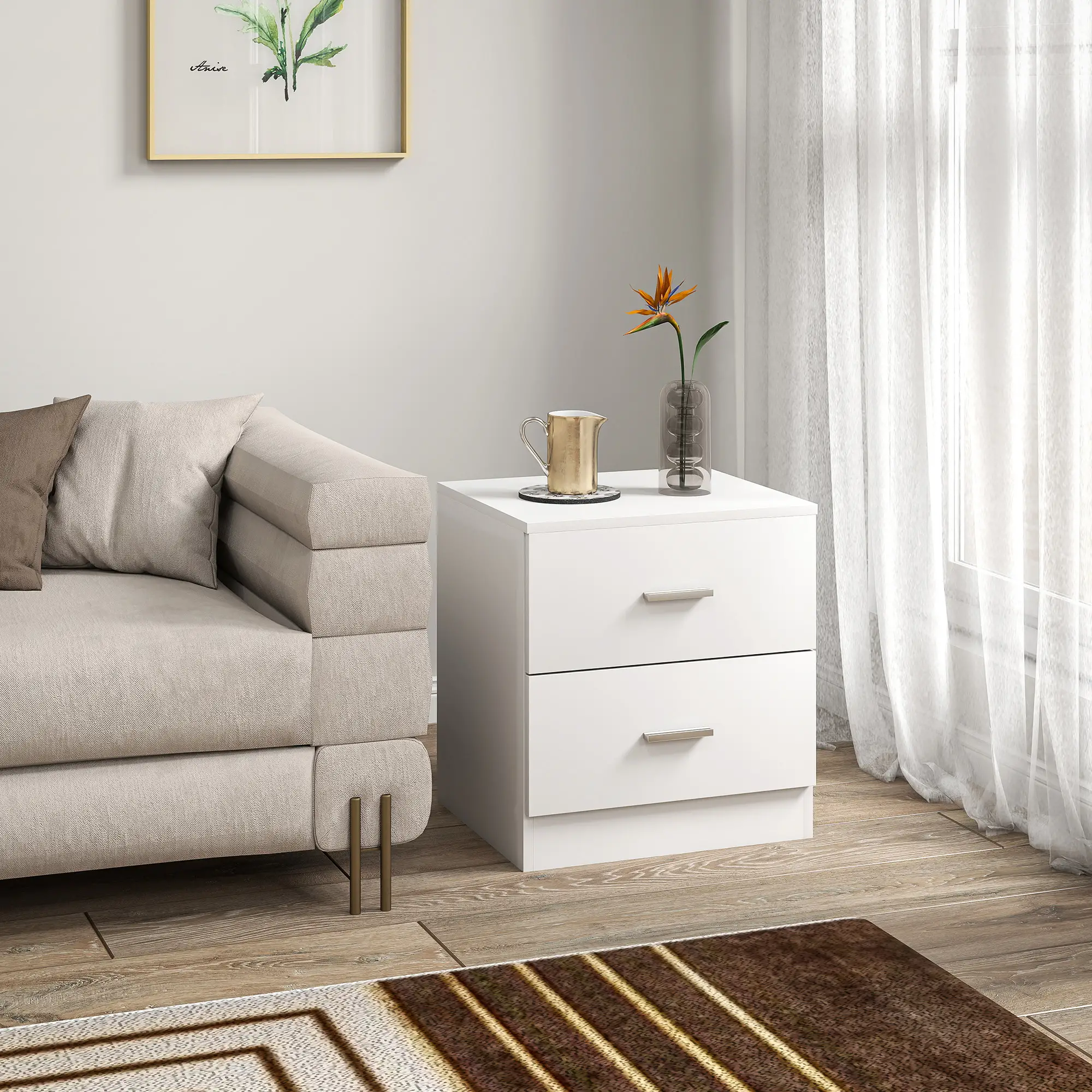 Modern Bedside Table with 2 Drawers, Nightstand, White - Image 8