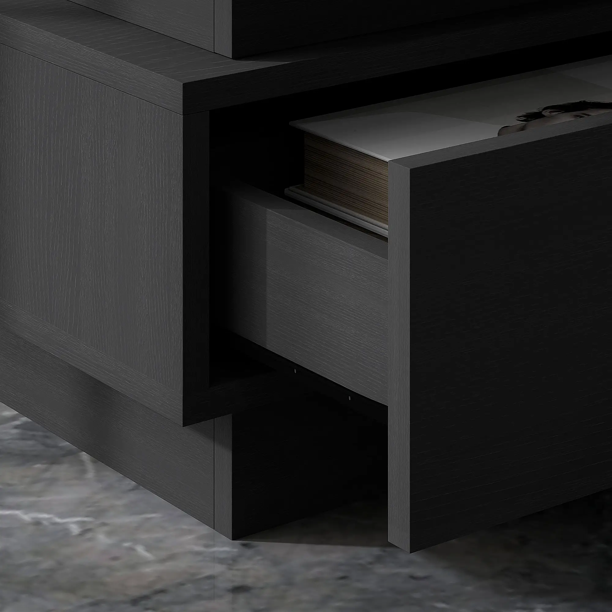 Modern Bedside Table with Charging Station, LED Light, USB Ports, Black - Image 10