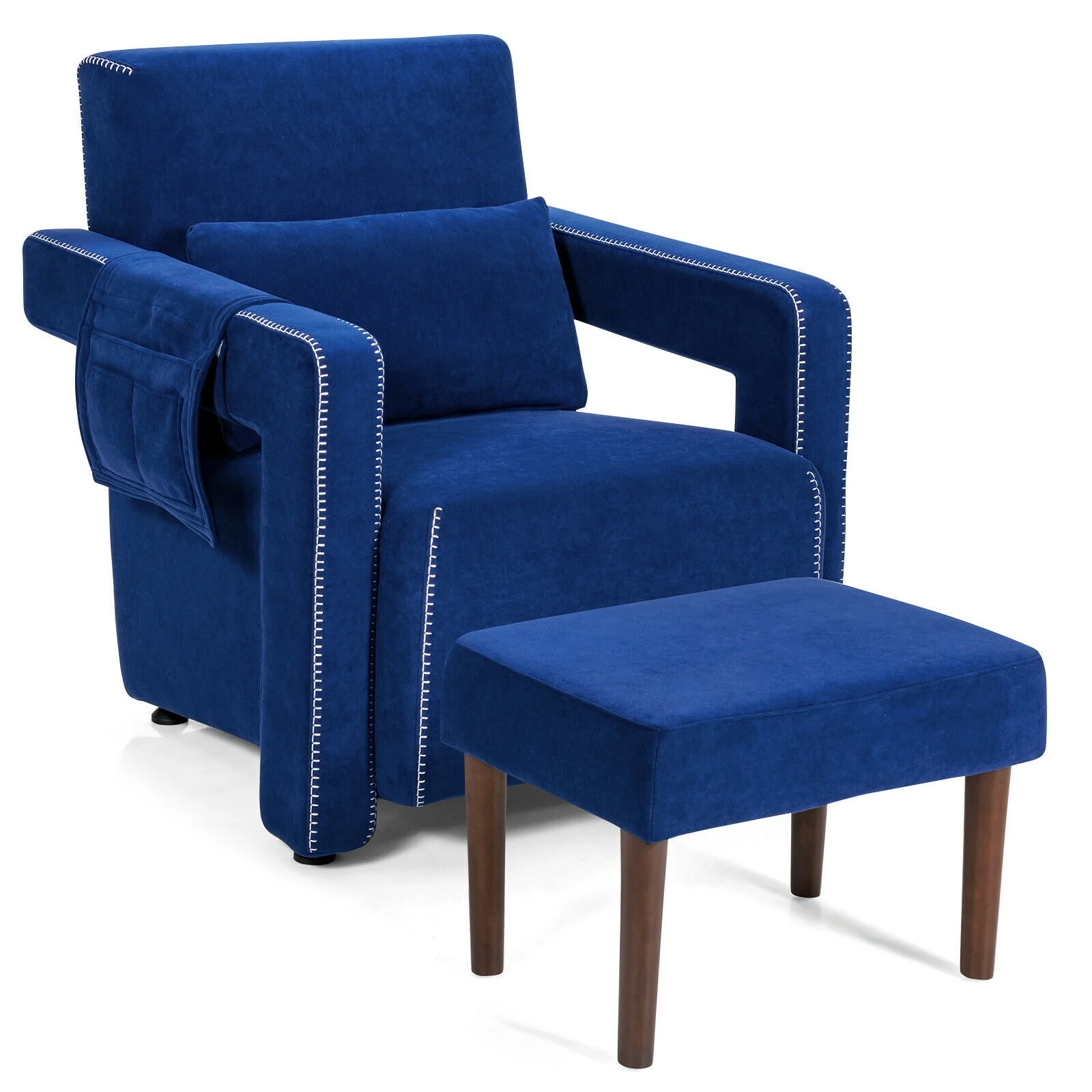 Modern Berber Fleece Single Sofa Chair, Ottoman, Waist Pillow, Blue - Image 4