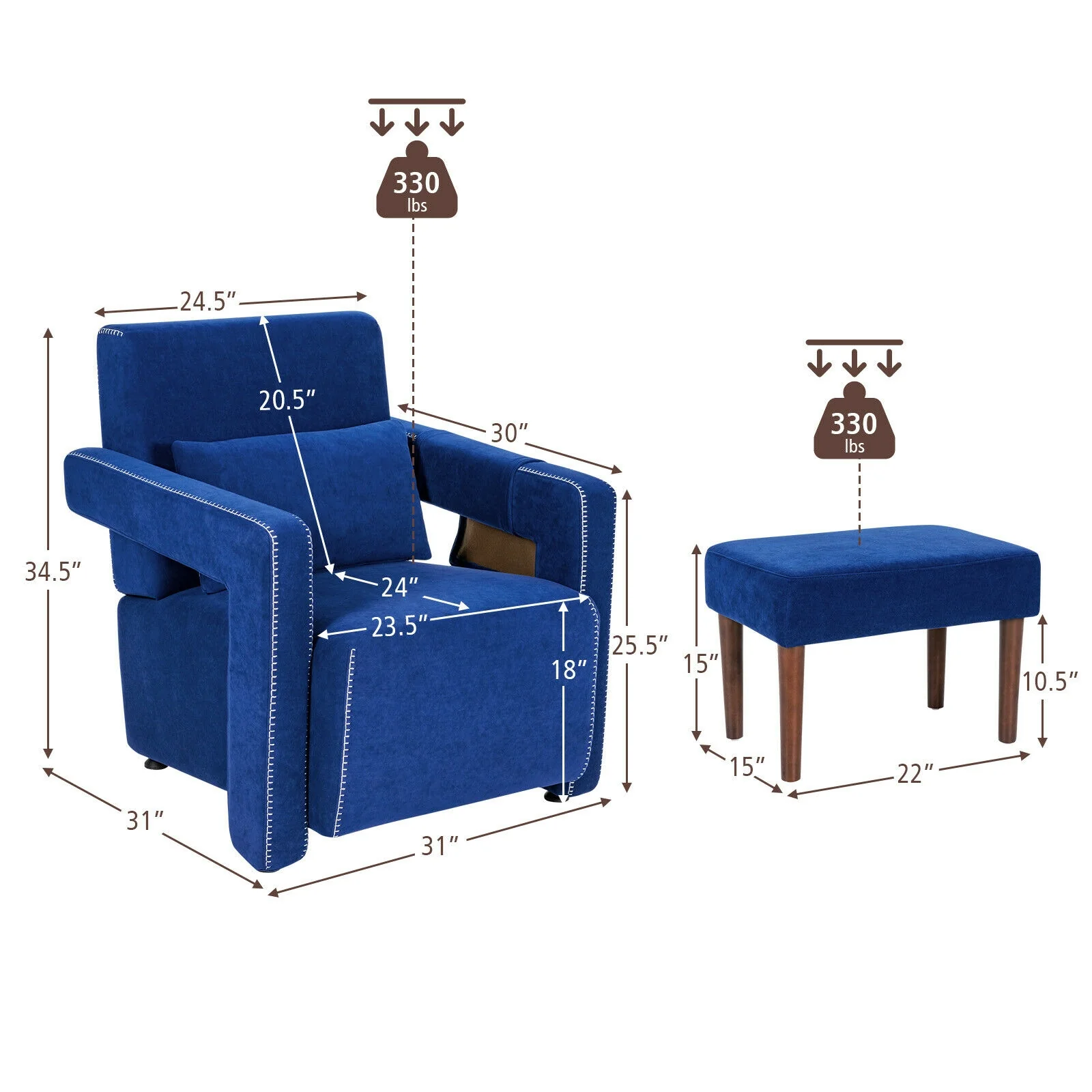 Modern Berber Fleece Single Sofa Chair, Ottoman, Waist Pillow, Blue - Image 6