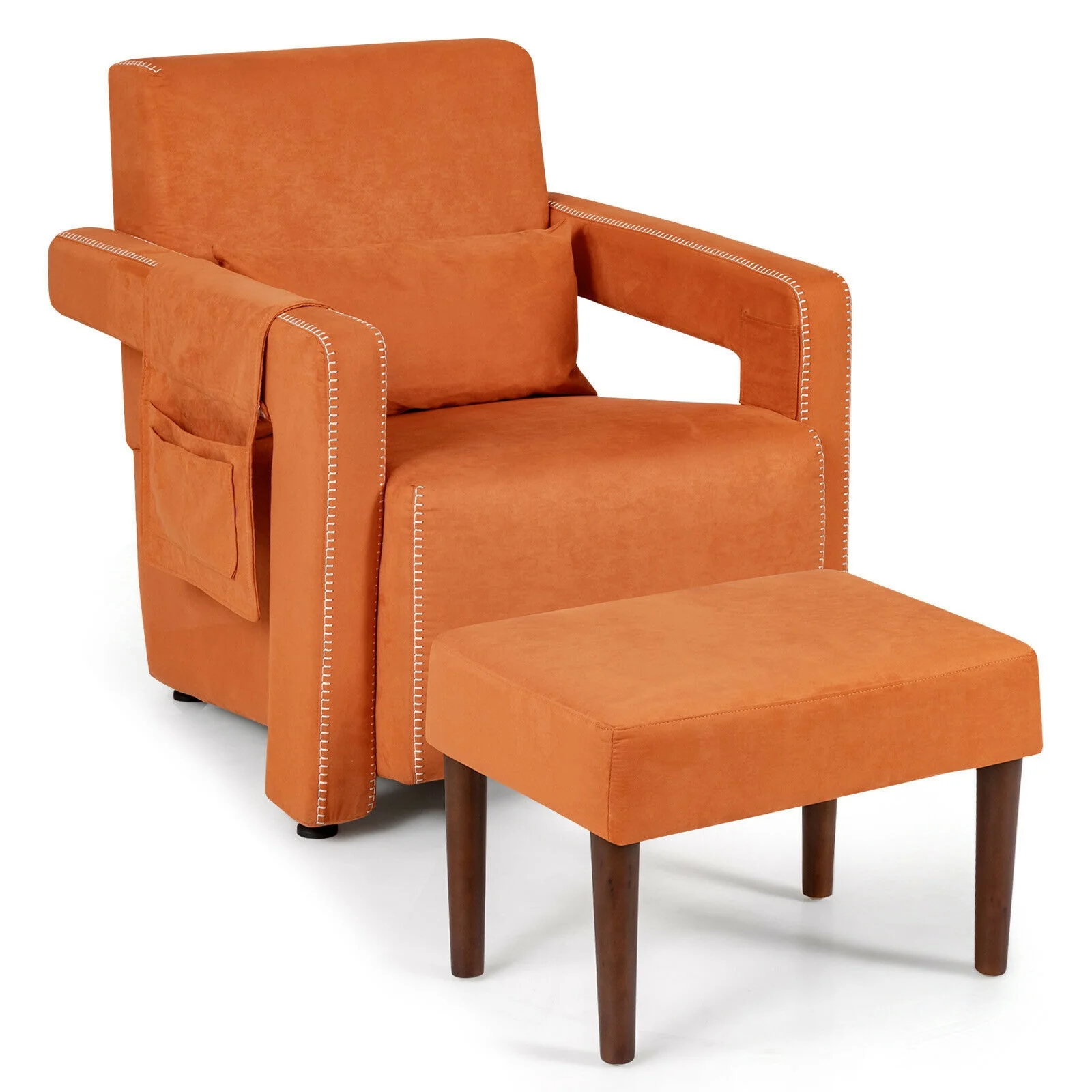 Modern Berber Fleece Single Sofa Chair, Ottoman, Waist Pillow, Orange
