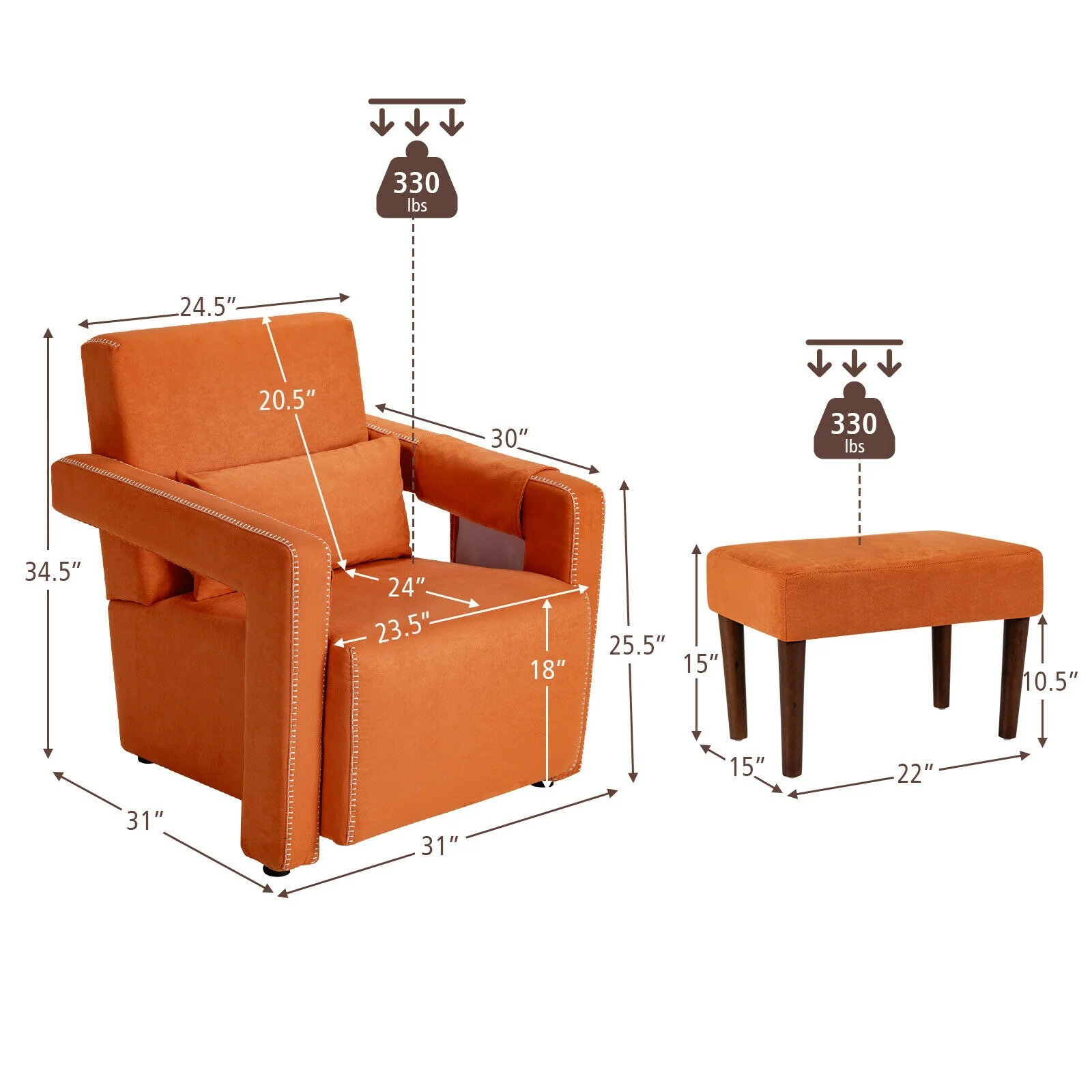 Modern Berber Fleece Single Sofa Chair, Ottoman, Waist Pillow, Orange - Image 6