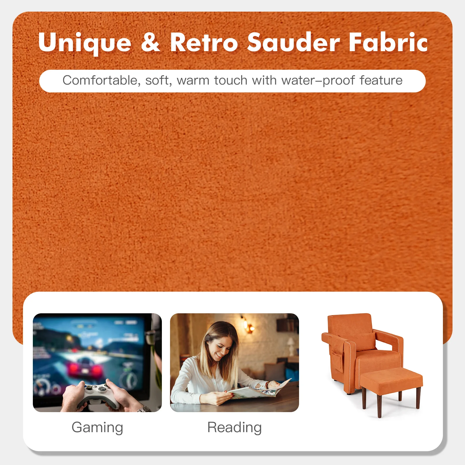 Modern Berber Fleece Single Sofa Chair, Ottoman, Waist Pillow, Orange - Image 9