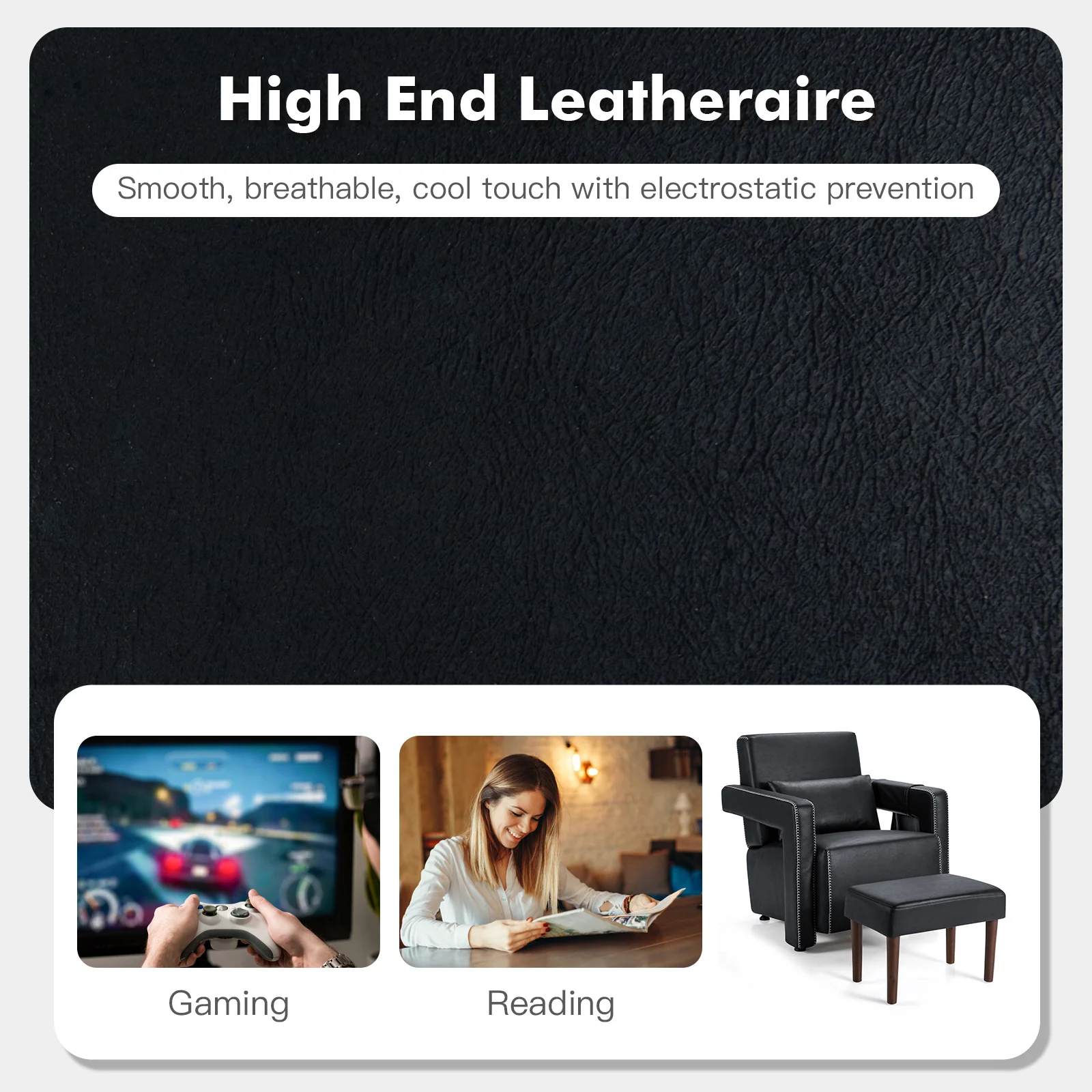 Modern Berber Fleece Sofa Chair With Ottoman, Black - Image 10