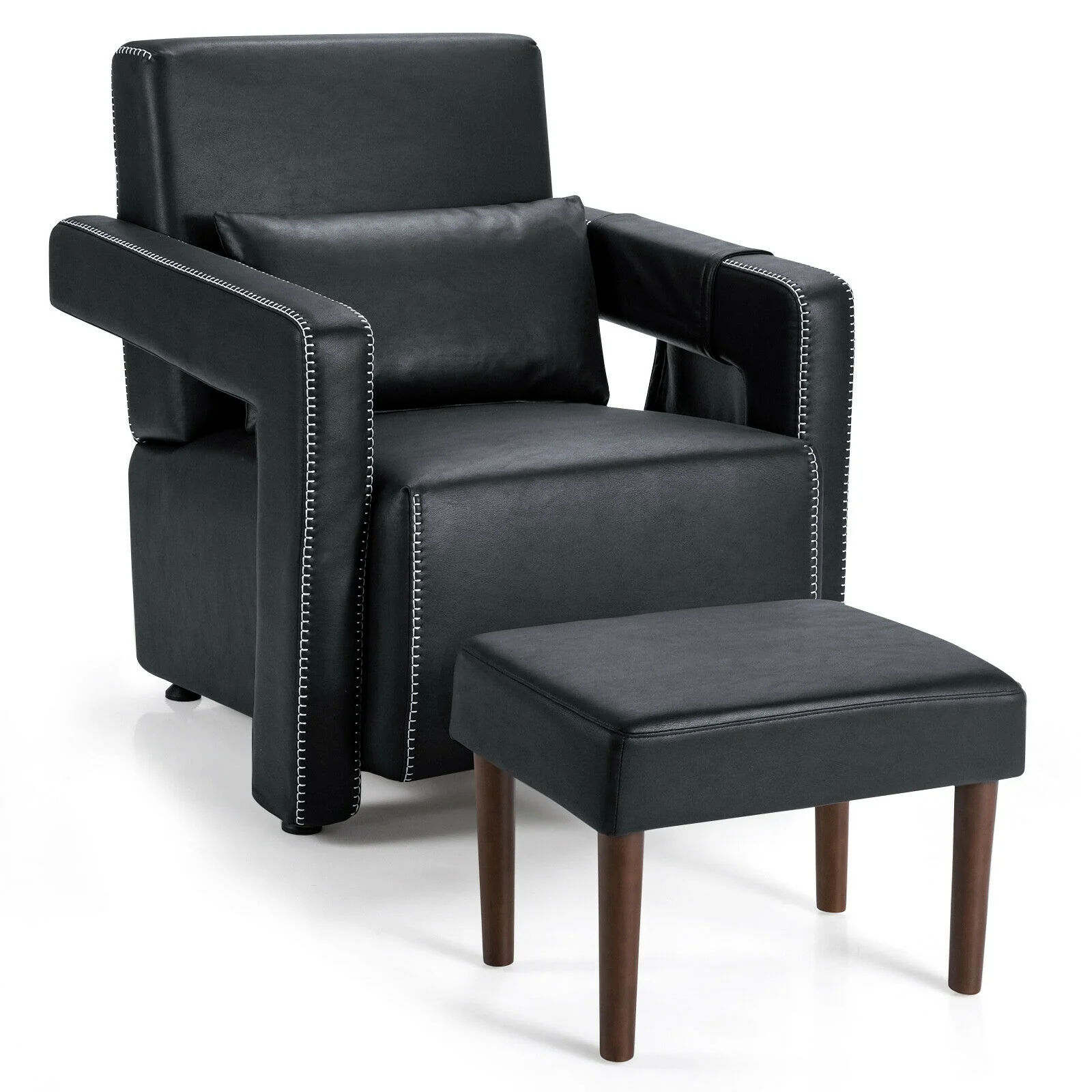 Modern Berber Fleece Sofa Chair With Ottoman, Black - Image 4