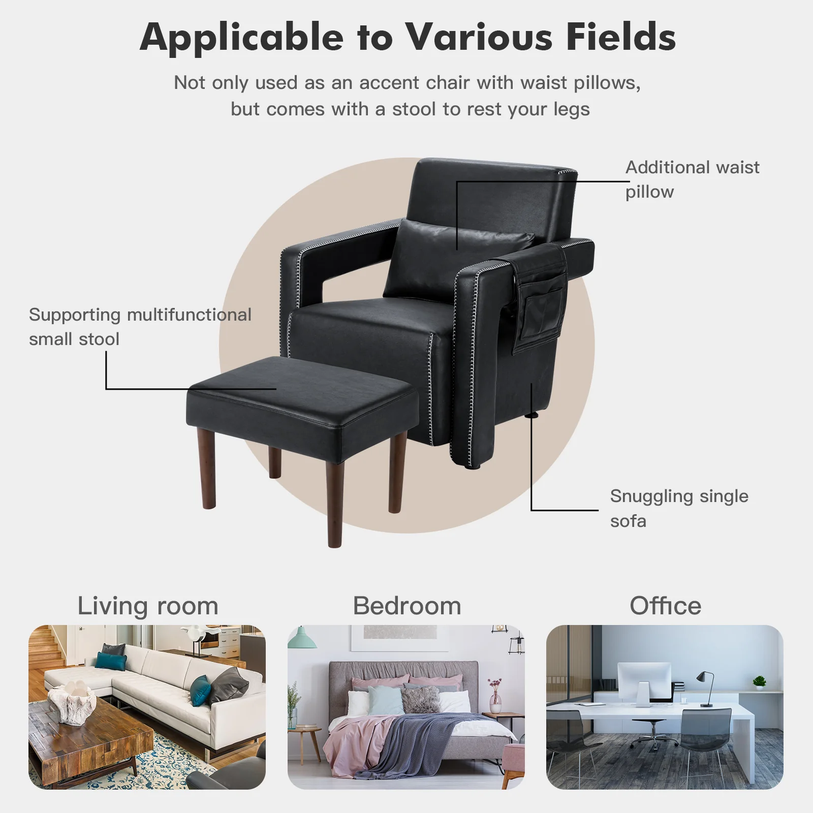Modern Berber Fleece Sofa Chair With Ottoman, Black - Image 9