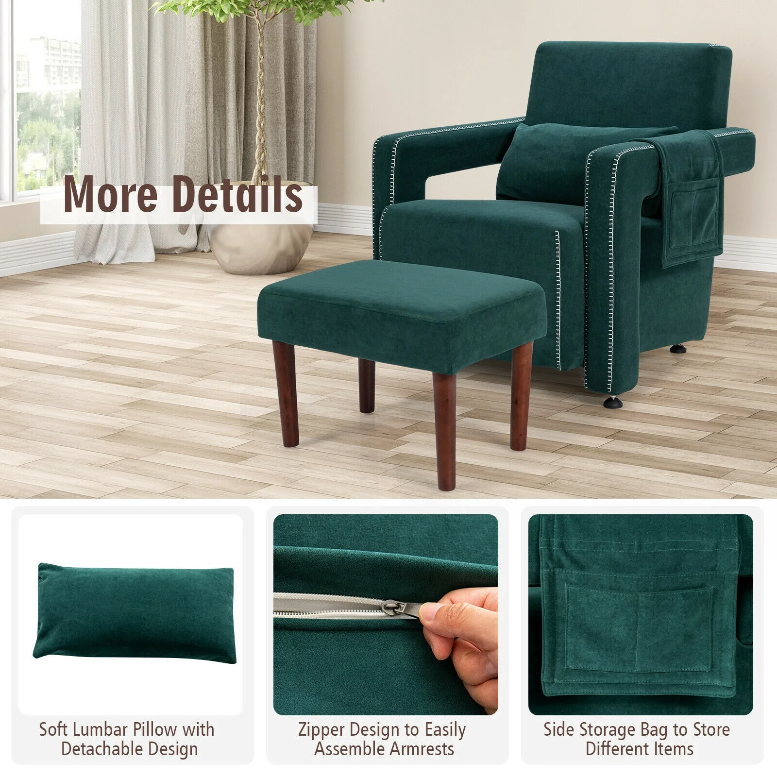 Modern Berber Fleece Sofa Chair With Ottoman, Green - Image 10