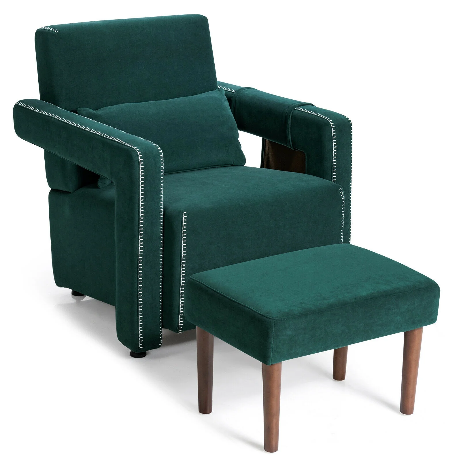 Modern Berber Fleece Sofa Chair With Ottoman, Green - Image 4
