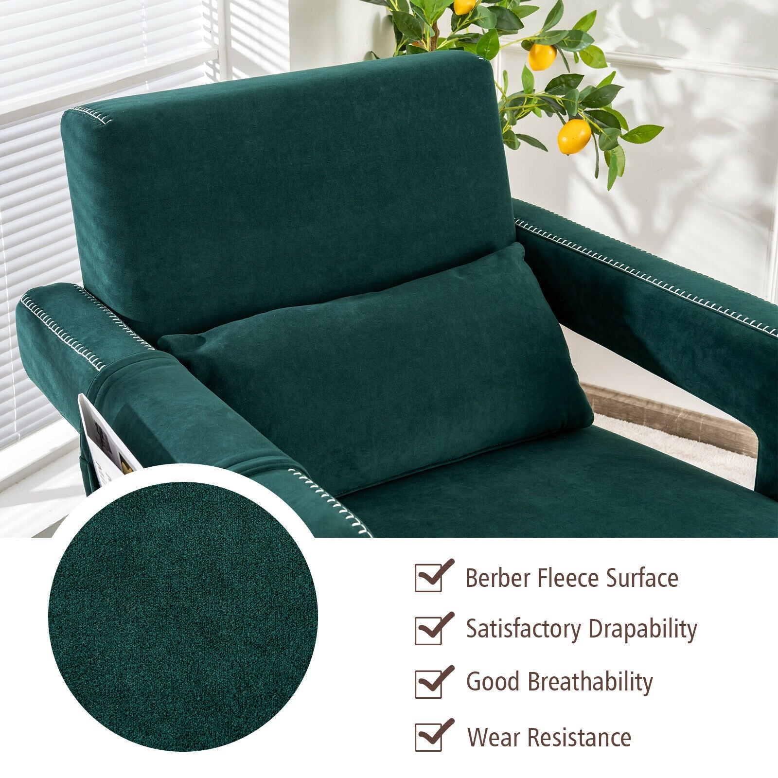 Modern Berber Fleece Sofa Chair With Ottoman, Green - Image 7