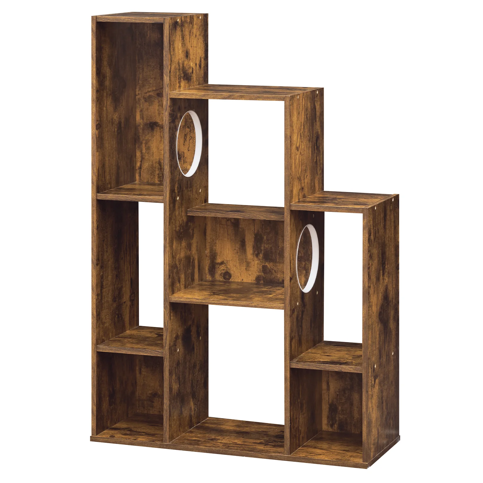 Modern Cat Bookshelf Tree, 8-Section Storage Cabinet, Brown