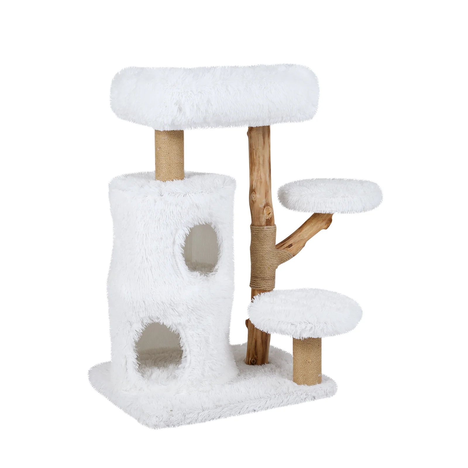 Modern Cat Tree for Indoor Cats 30.5 Cat Tower with Real Solid Wood Branches, White - Image 5