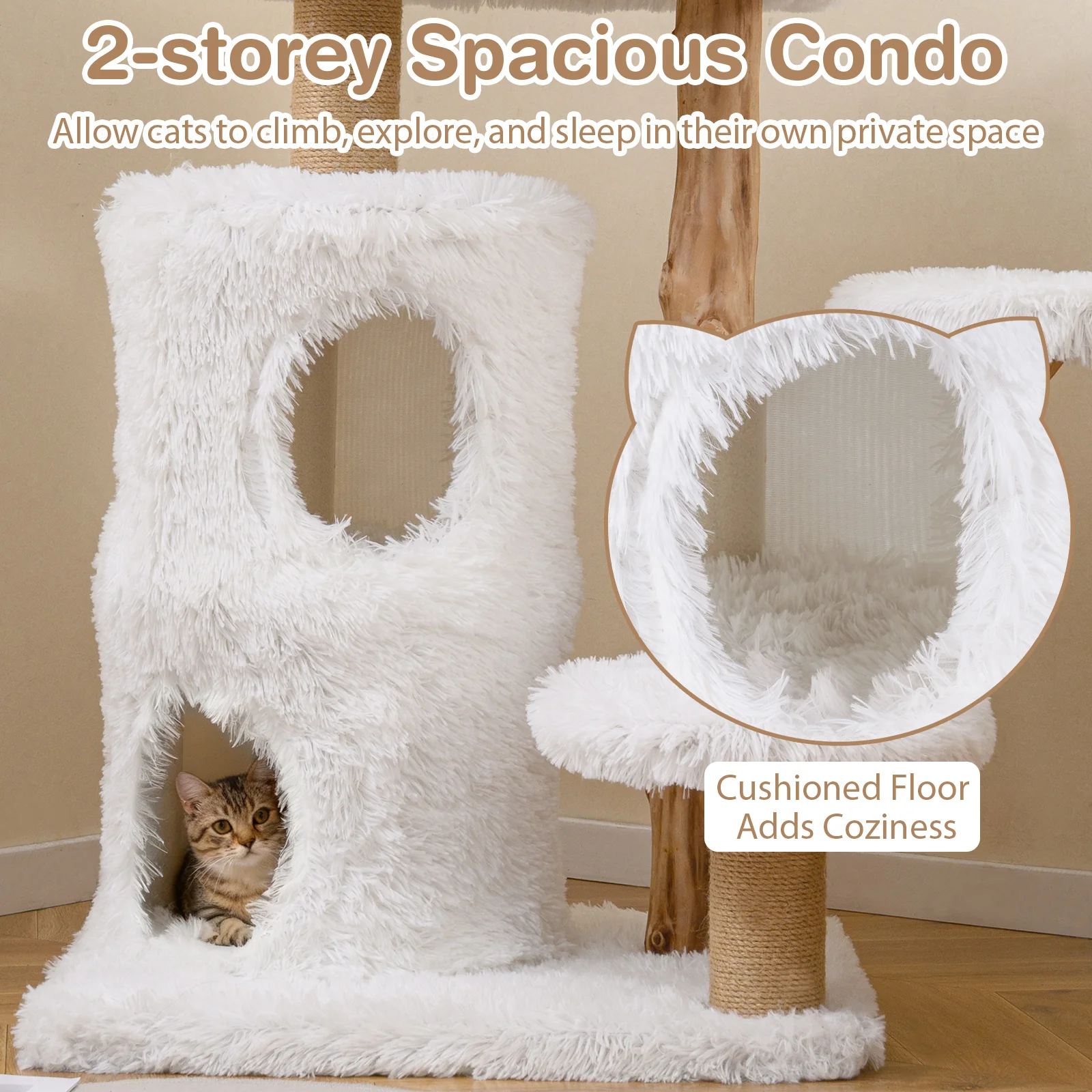 Modern Cat Tree for Indoor Cats 30.5 Cat Tower with Real Solid Wood Branches, White - Image 7
