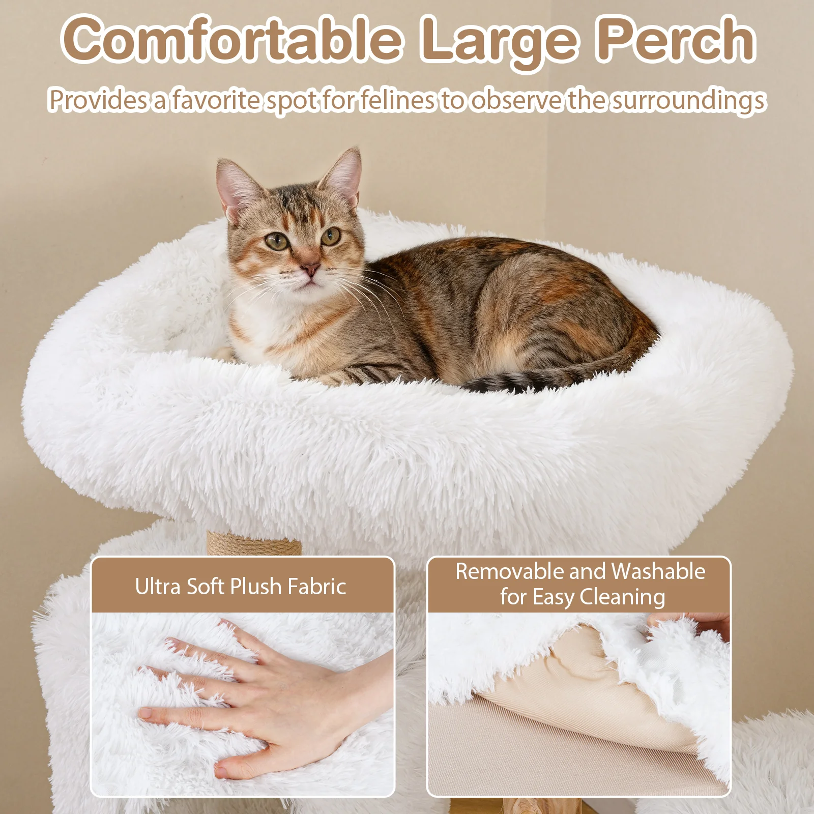 Modern Cat Tree for Indoor Cats 30.5 Cat Tower with Real Solid Wood Branches, White - Image 8