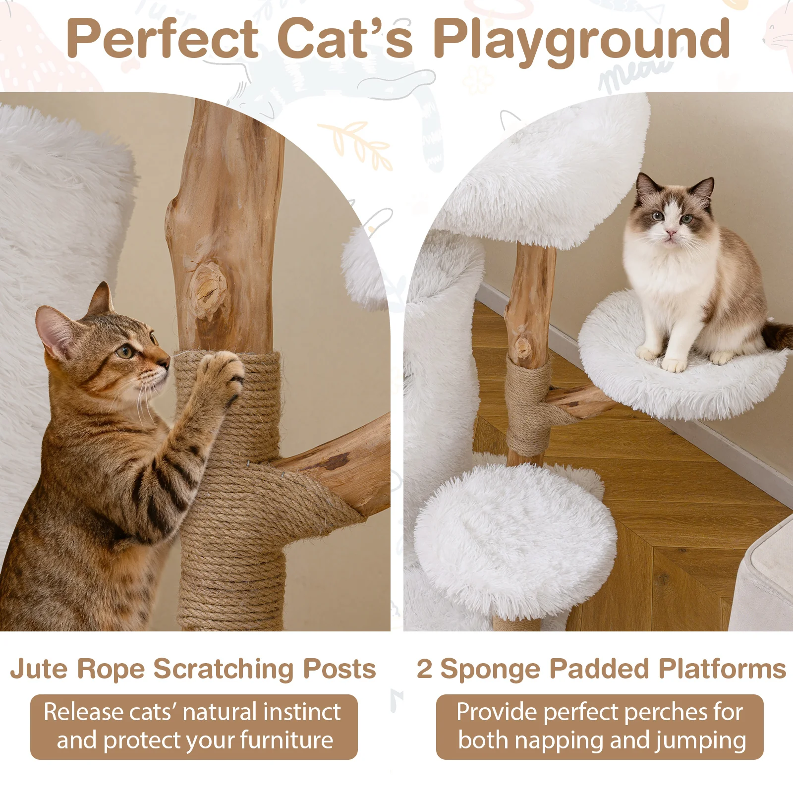 Modern Cat Tree for Indoor Cats 30.5 Cat Tower with Real Solid Wood Branches, White - Image 9