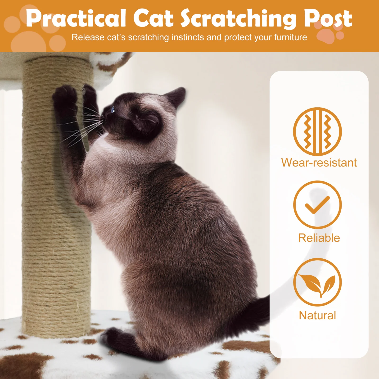 Modern Cat Tree Indoor Cat Tower with Wide Upholstered Perch and 2-Entrance Cat Condo, White - Image 10