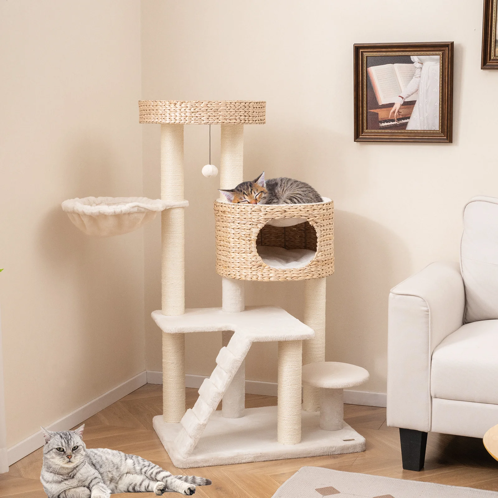 Modern Cat Tree, Indoor Cats, Cattail Fluff Condo, Top Perch, Natural - Image 3