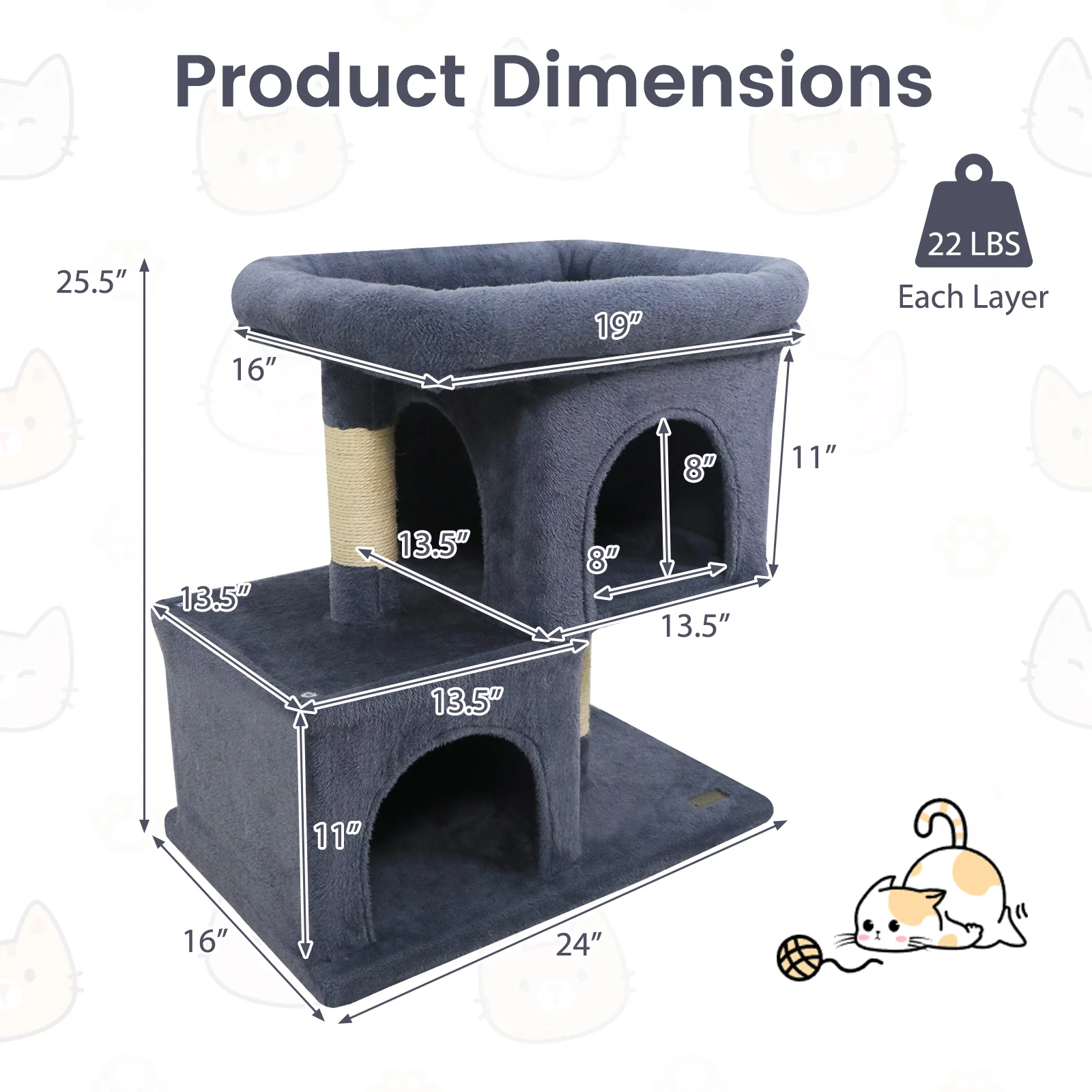 Modern Cat Tree Space-saving Cat Tower with Upholstered Perch and 2 Cat Condos-Dark Grey, Dark Gray - Image 6