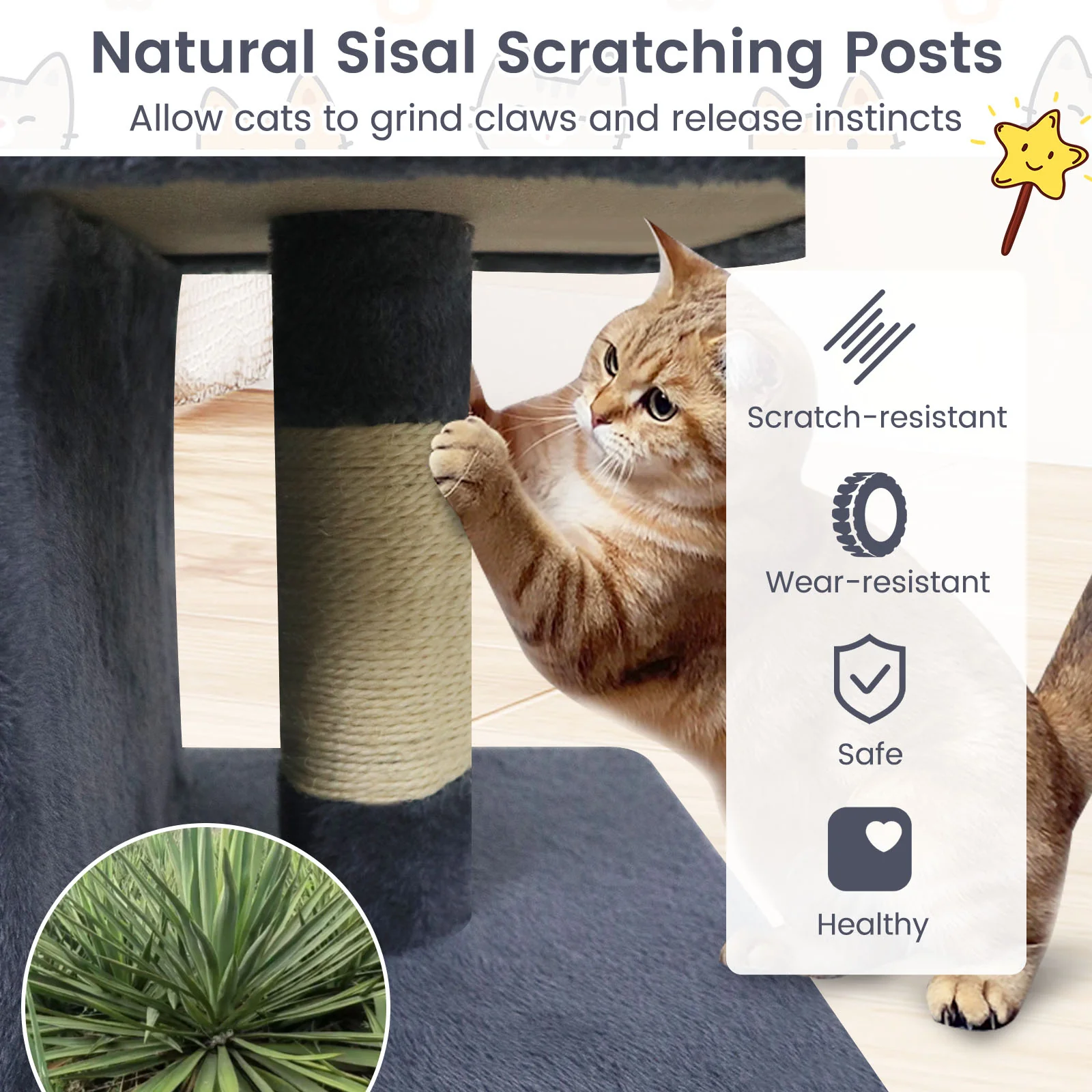 Modern Cat Tree Space-saving Cat Tower with Upholstered Perch and 2 Cat Condos-Dark Grey, Dark Gray - Image 9
