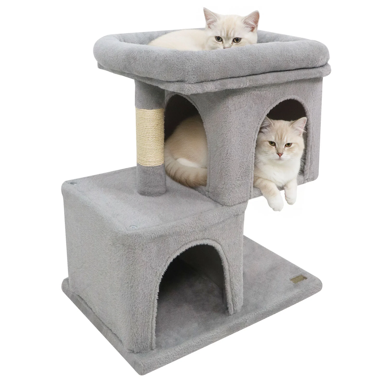 Modern Cat Tree Space-saving Cat Tower with Upholstered Perch and 2 Cat Condos, Gray - Image 4