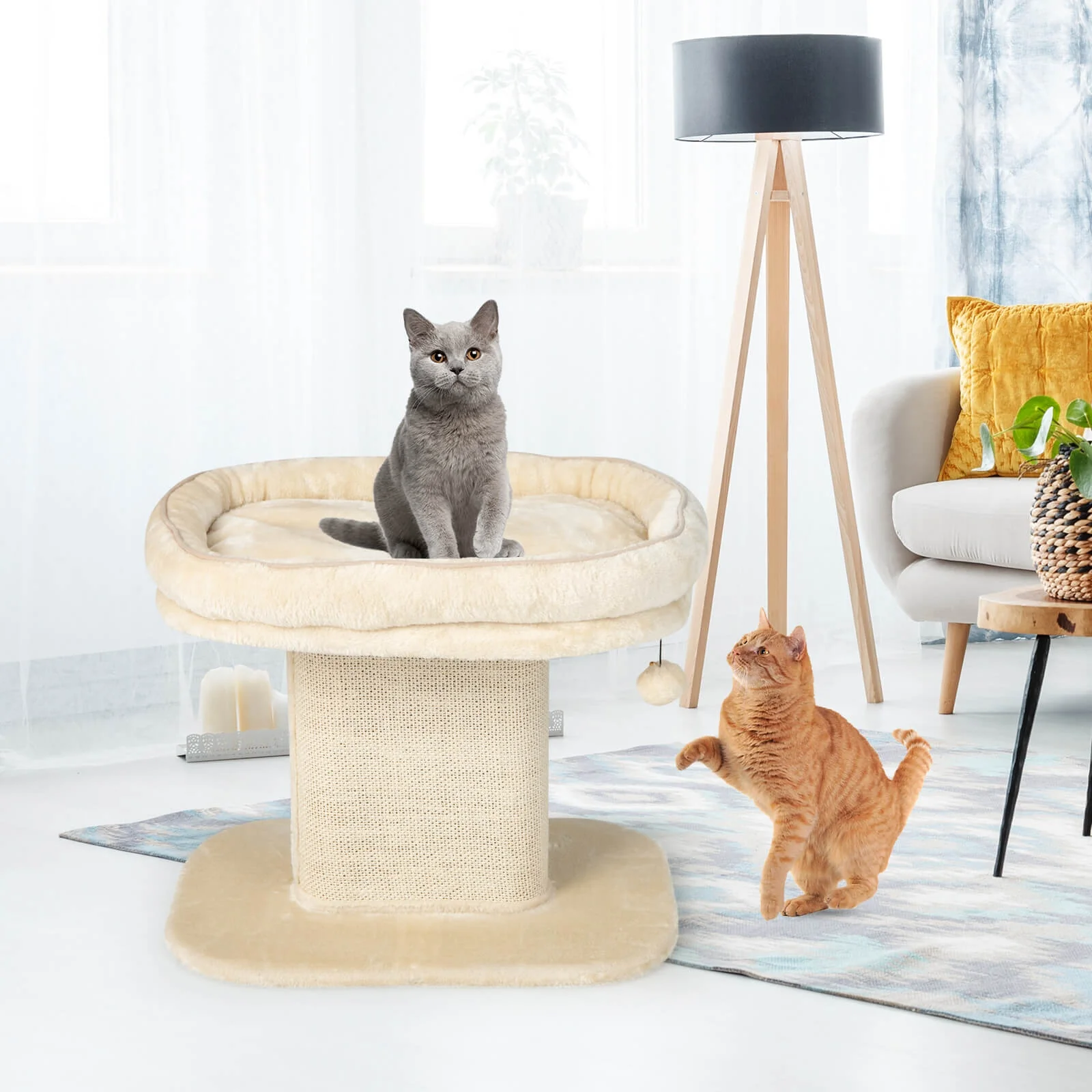 Modern Cat Tree Tower, Large Plush Perch, Sisal Scratching Plate, Beige - Image 6