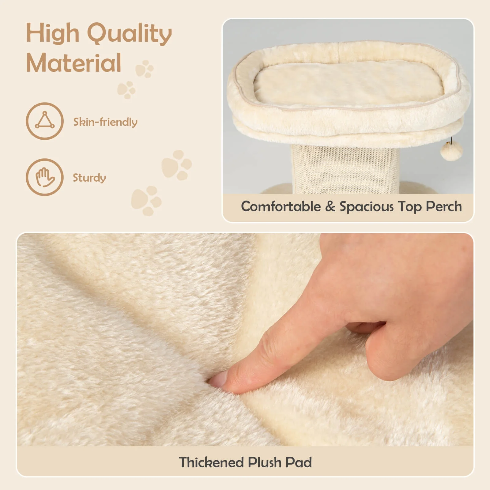 Modern Cat Tree Tower, Large Plush Perch, Sisal Scratching Plate, Beige - Image 8