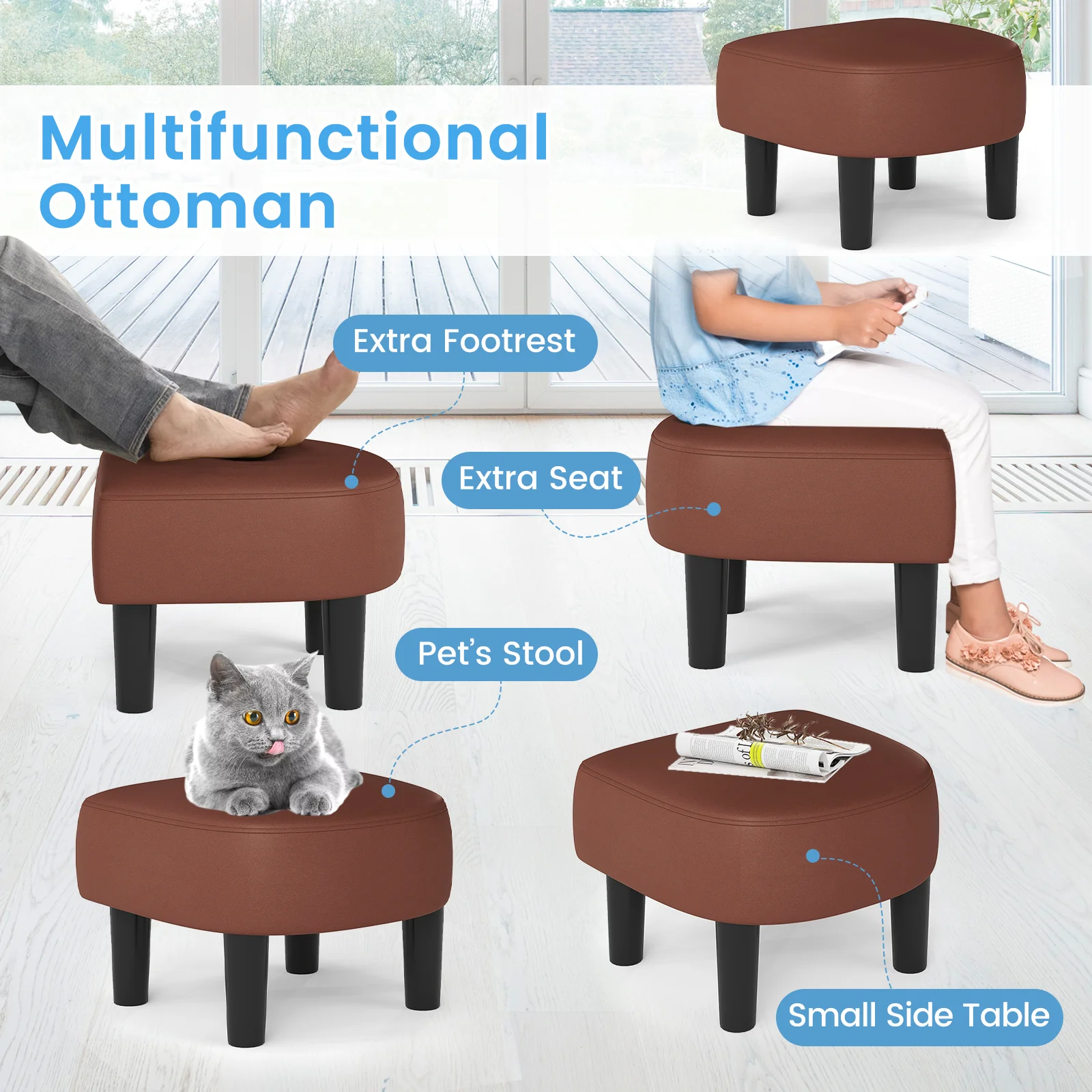 Modern Club Swivel Accent Chair, Ottoman Footrest, Curved Backrest, Brown - Image 10