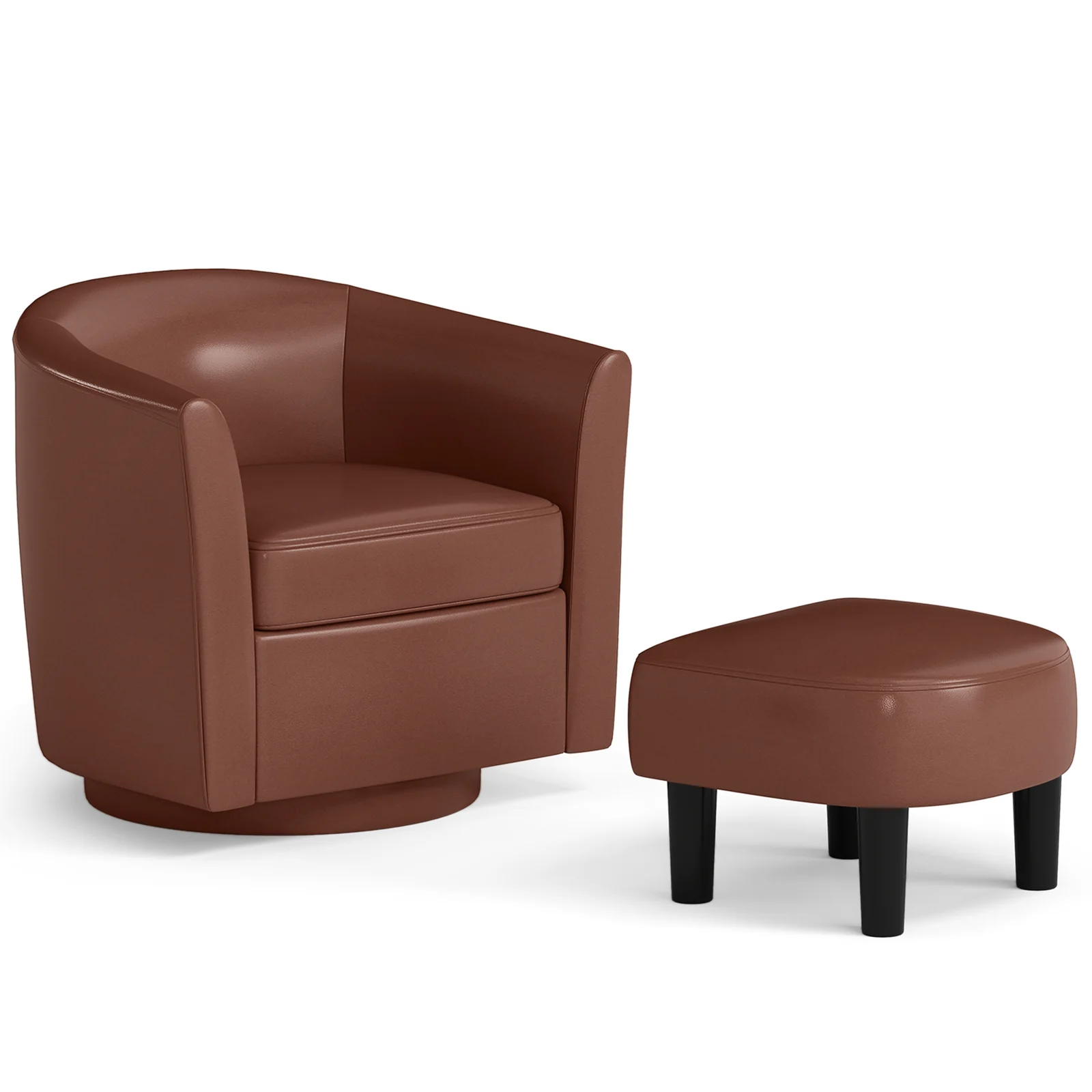 Modern Club Swivel Accent Chair, Ottoman Footrest, Curved Backrest, Brown - Image 4