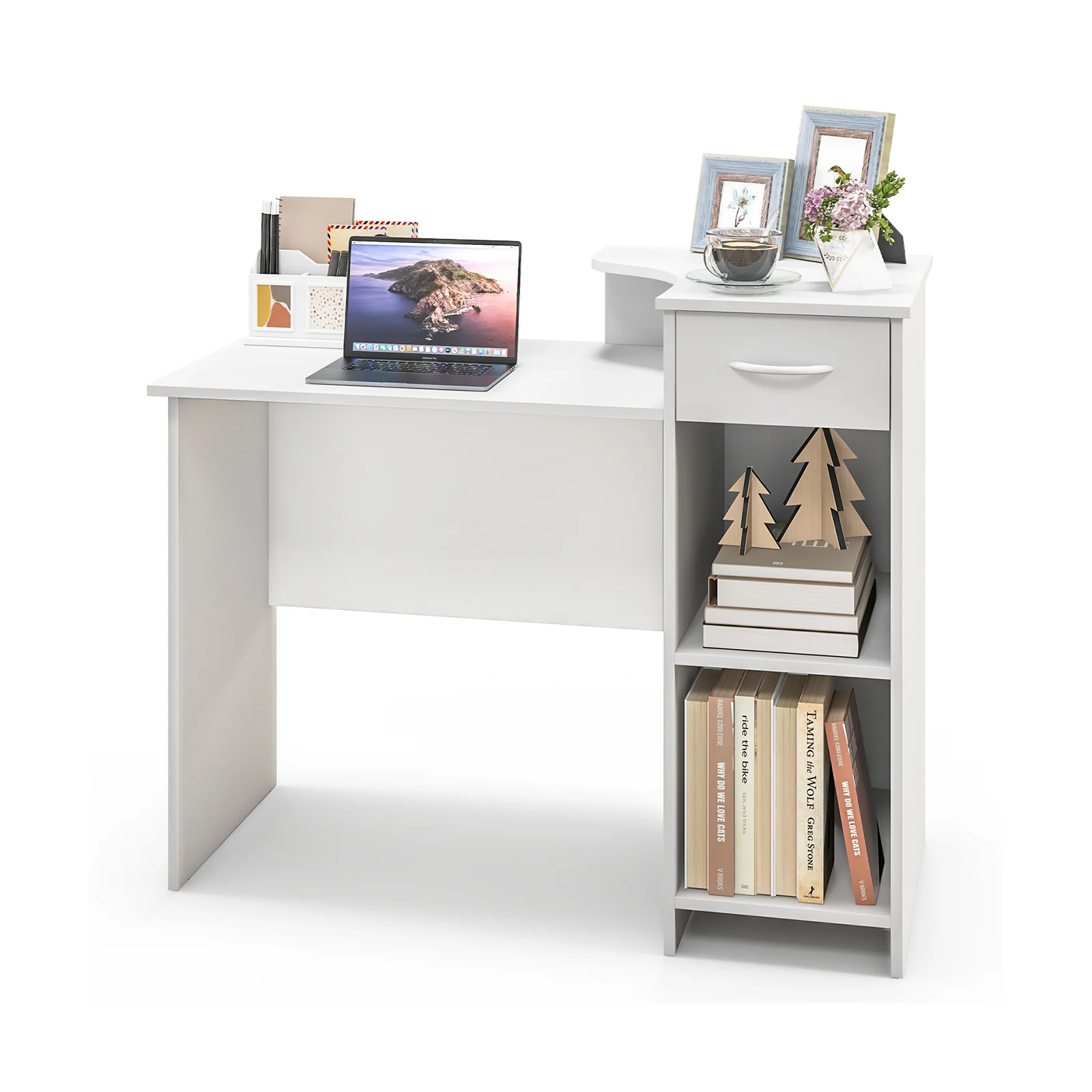 Modern Computer Desk With Adjustable Shelf, Cable Hole, White - Image 4