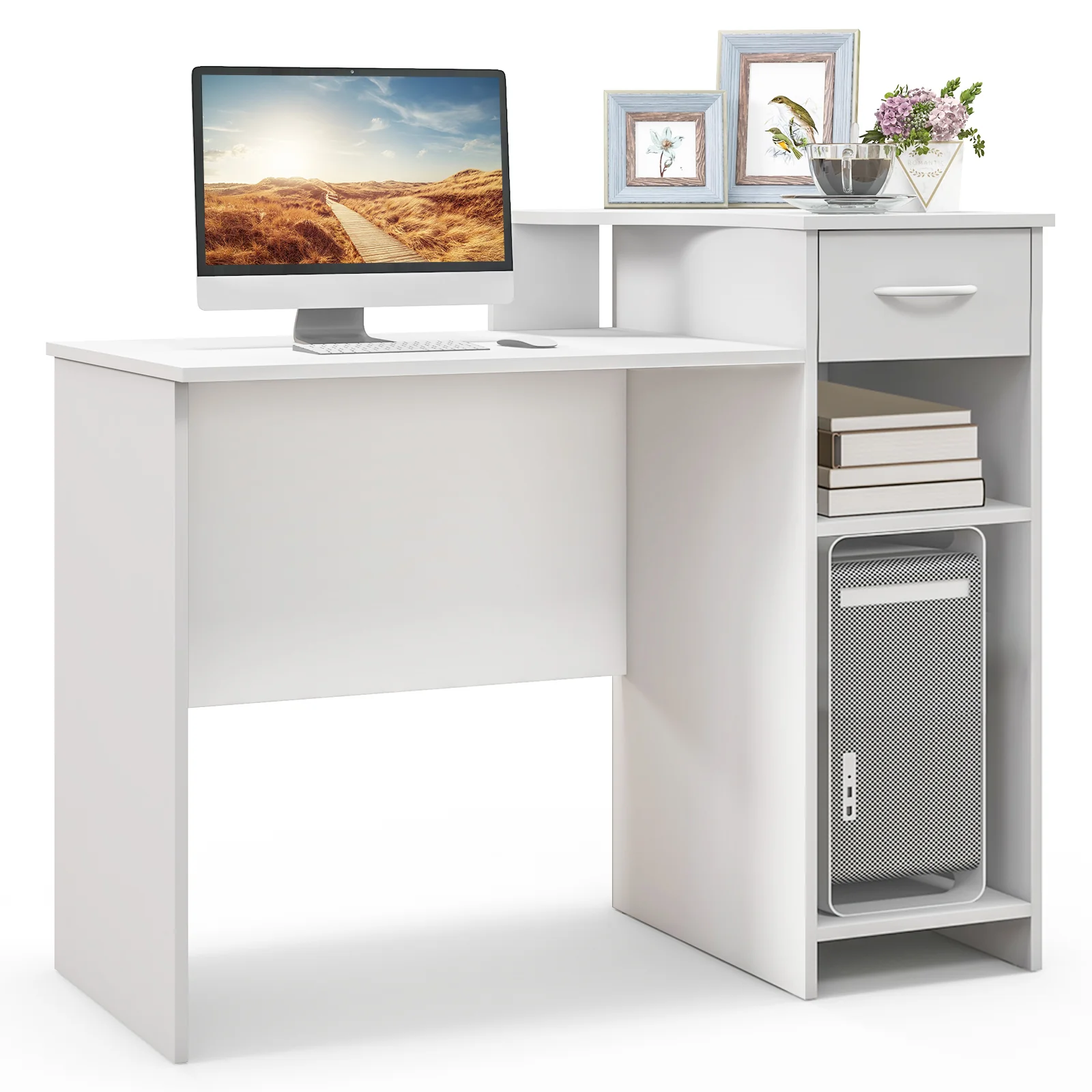 Modern Computer Desk With Adjustable Shelf, Cable Hole, White - Image 5