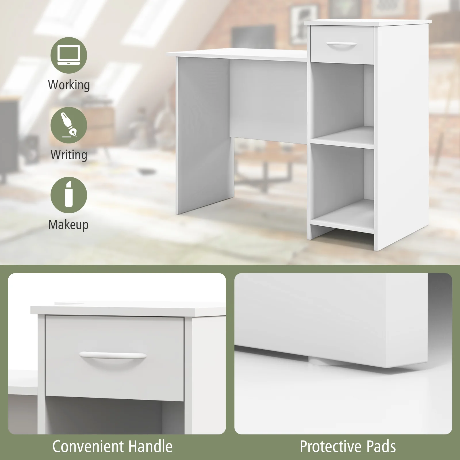 Modern Computer Desk With Adjustable Shelf, Cable Hole, White - Image 9