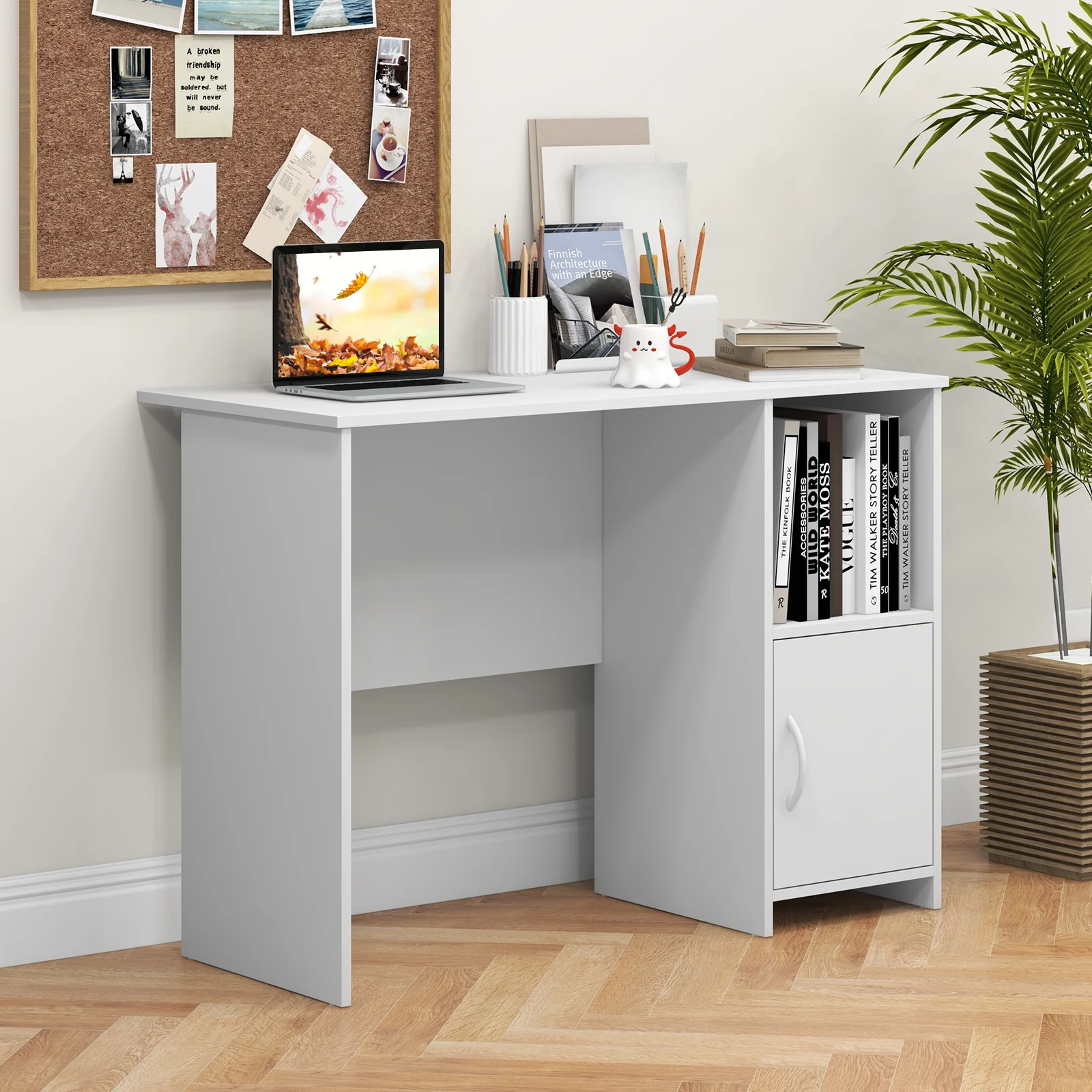 Modern Computer Desk With Cabinet, White - Image 2