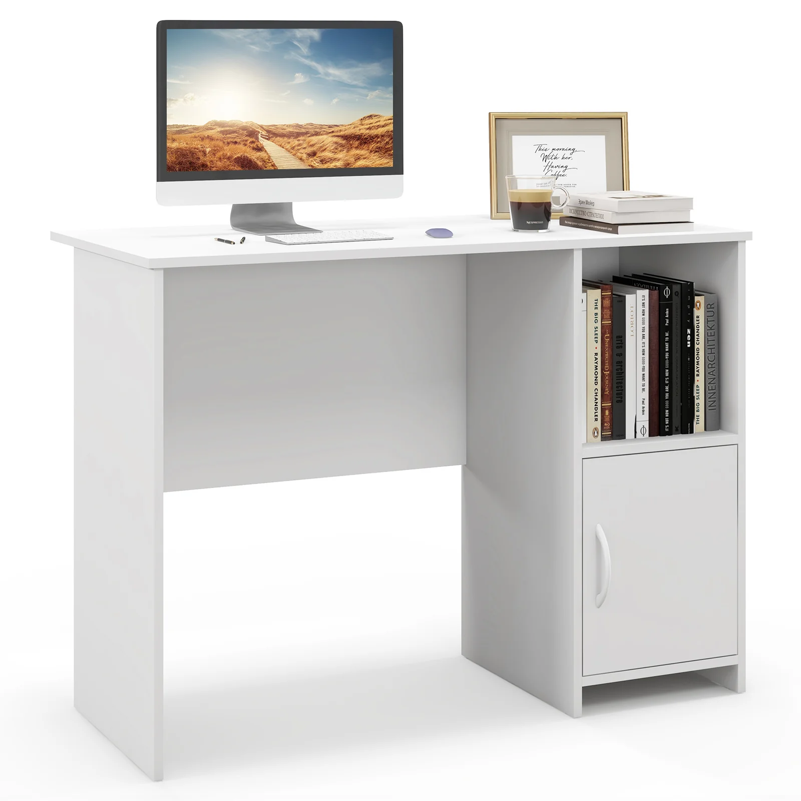 Modern Computer Desk With Cabinet, White - Image 5