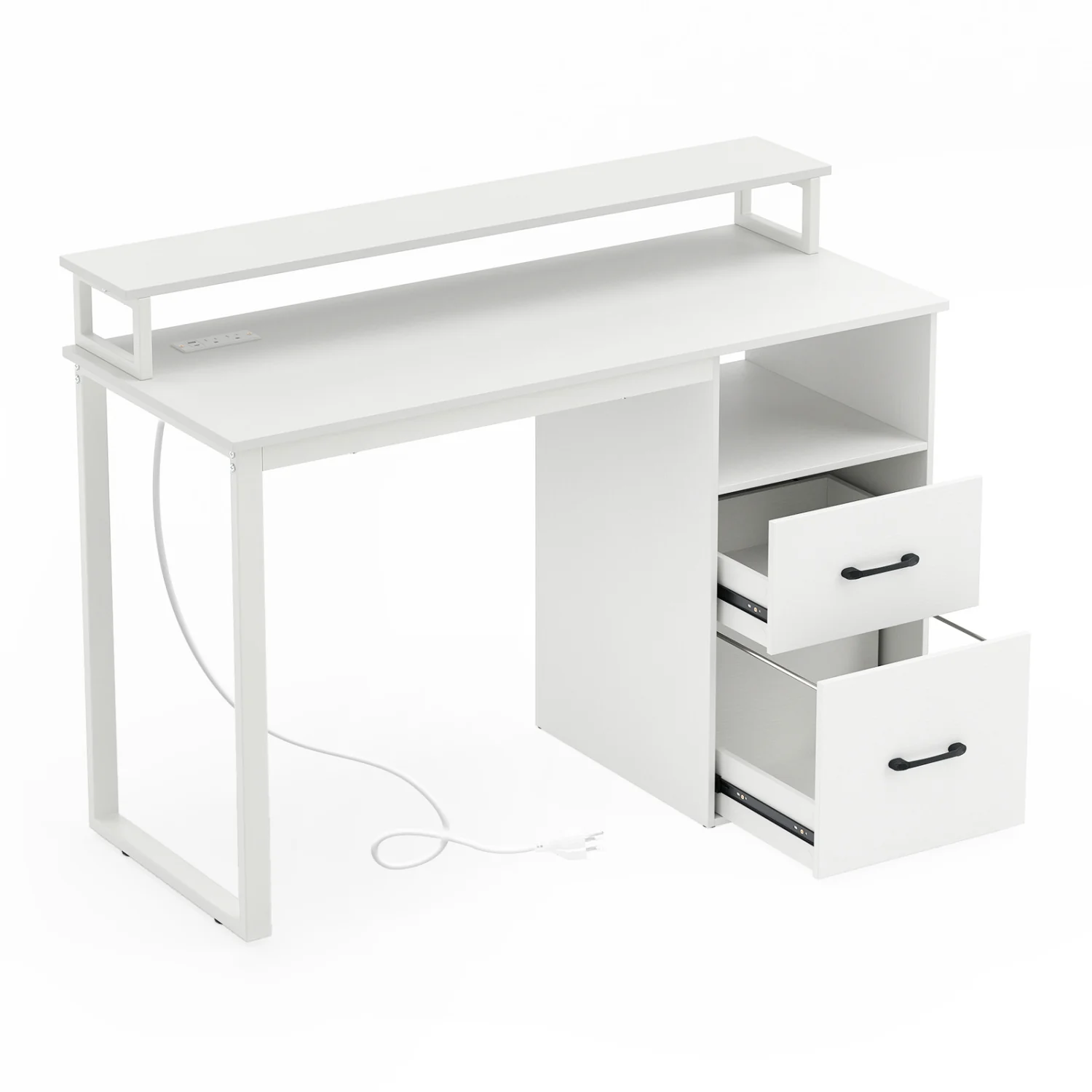 Modern Computer Desk With Power Outlets, File Drawer, White - Image 4