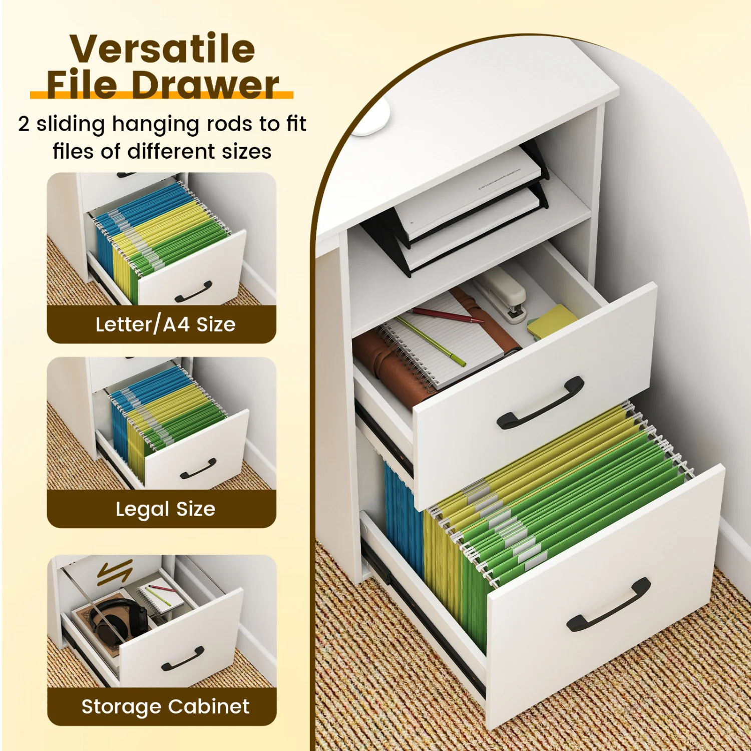 Modern Computer Desk With Power Outlets, File Drawer, White - Image 9