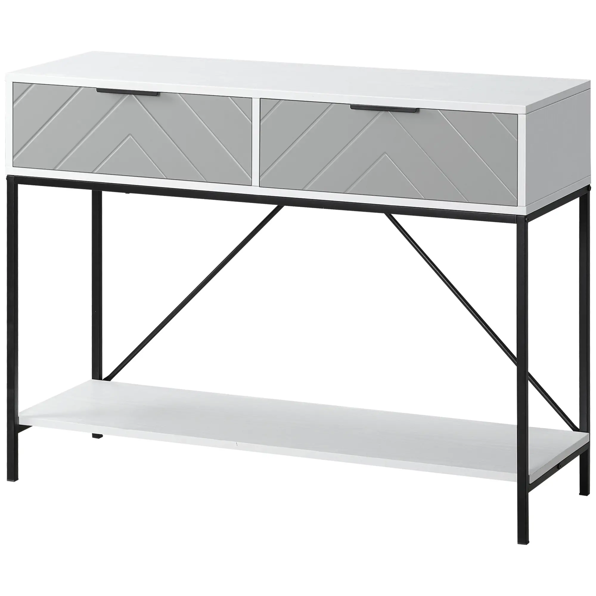 Modern Console Table with 2 Drawers, 2 Tier Entryway Table with Shelf, White