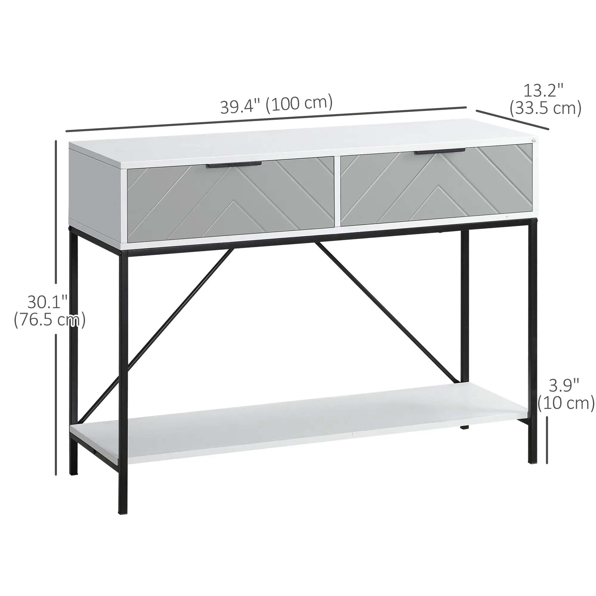 Modern Console Table with 2 Drawers, 2 Tier Entryway Table with Shelf, White - Image 3