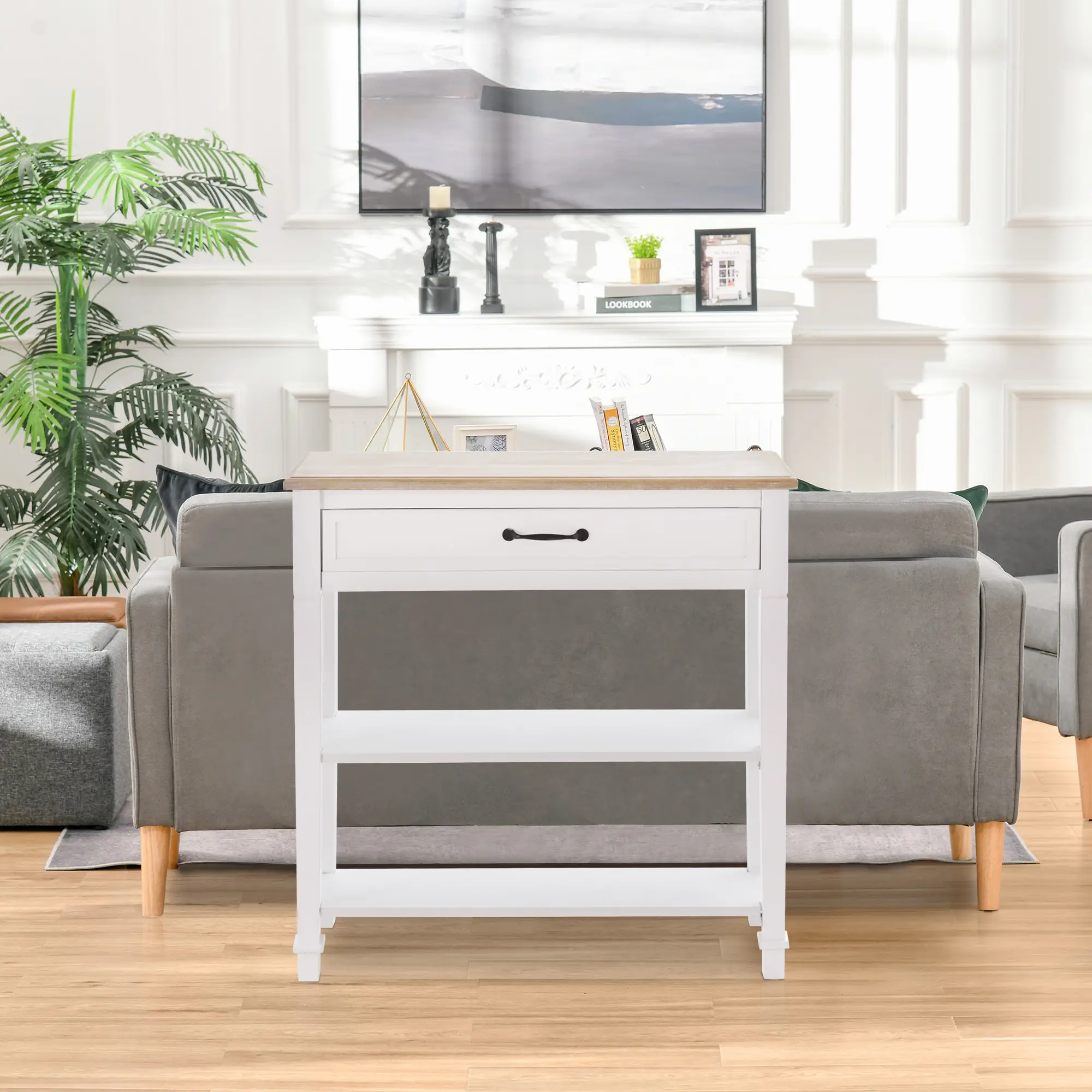Modern Console Table with Drawer, 2 Shelves, White - Image 8