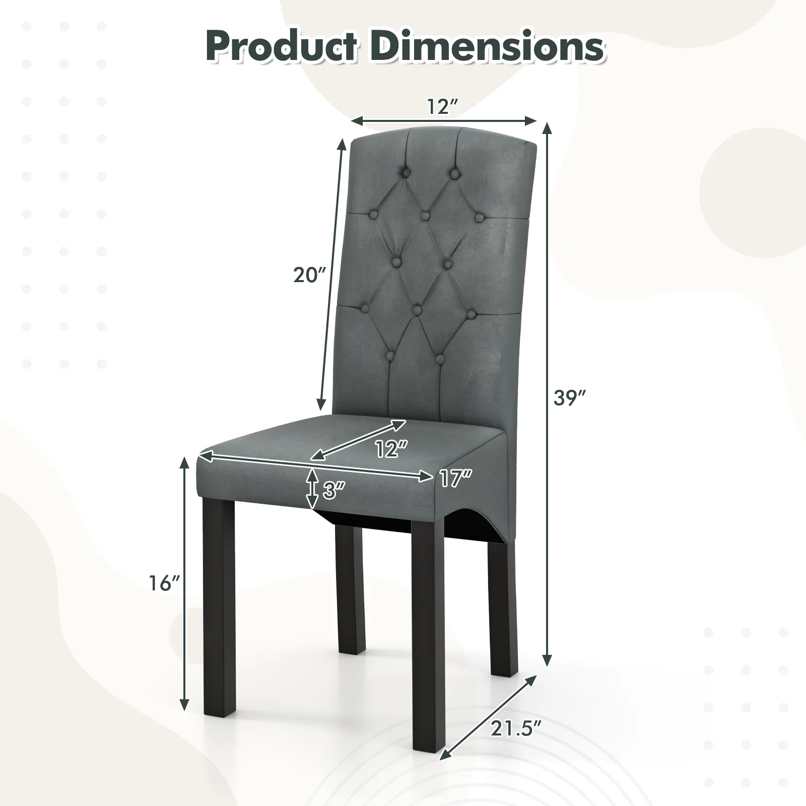 Modern Dining Chair, High Backrest, High-Density Sponge Cushion, Dark Gray - Image 5