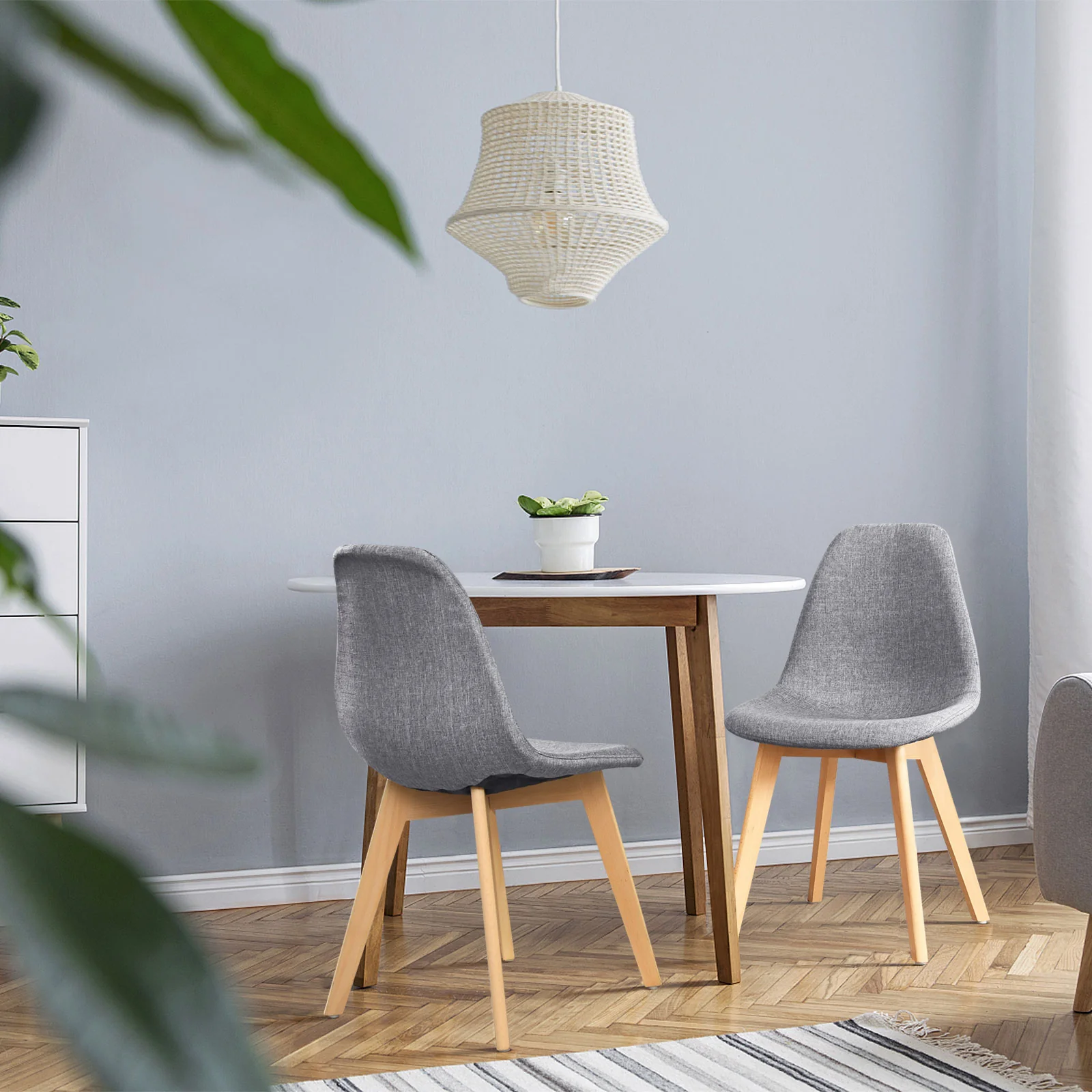 Modern Dining Chair Set, 4 Pieces, Wood Legs, Fabric Cushion, Gray - Image 2
