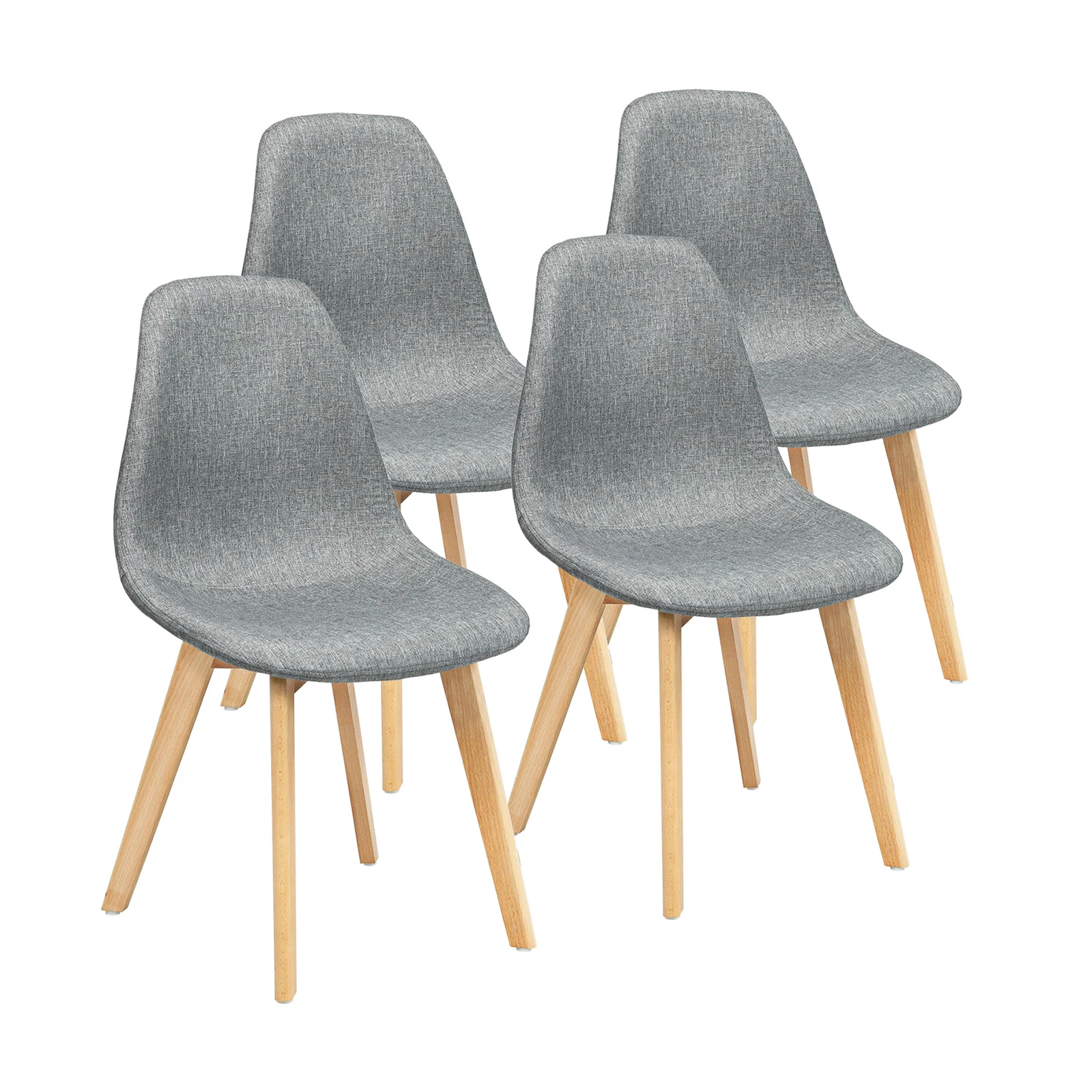 Modern Dining Chair Set, 4 Pieces, Wood Legs, Fabric Cushion, Gray - Image 4